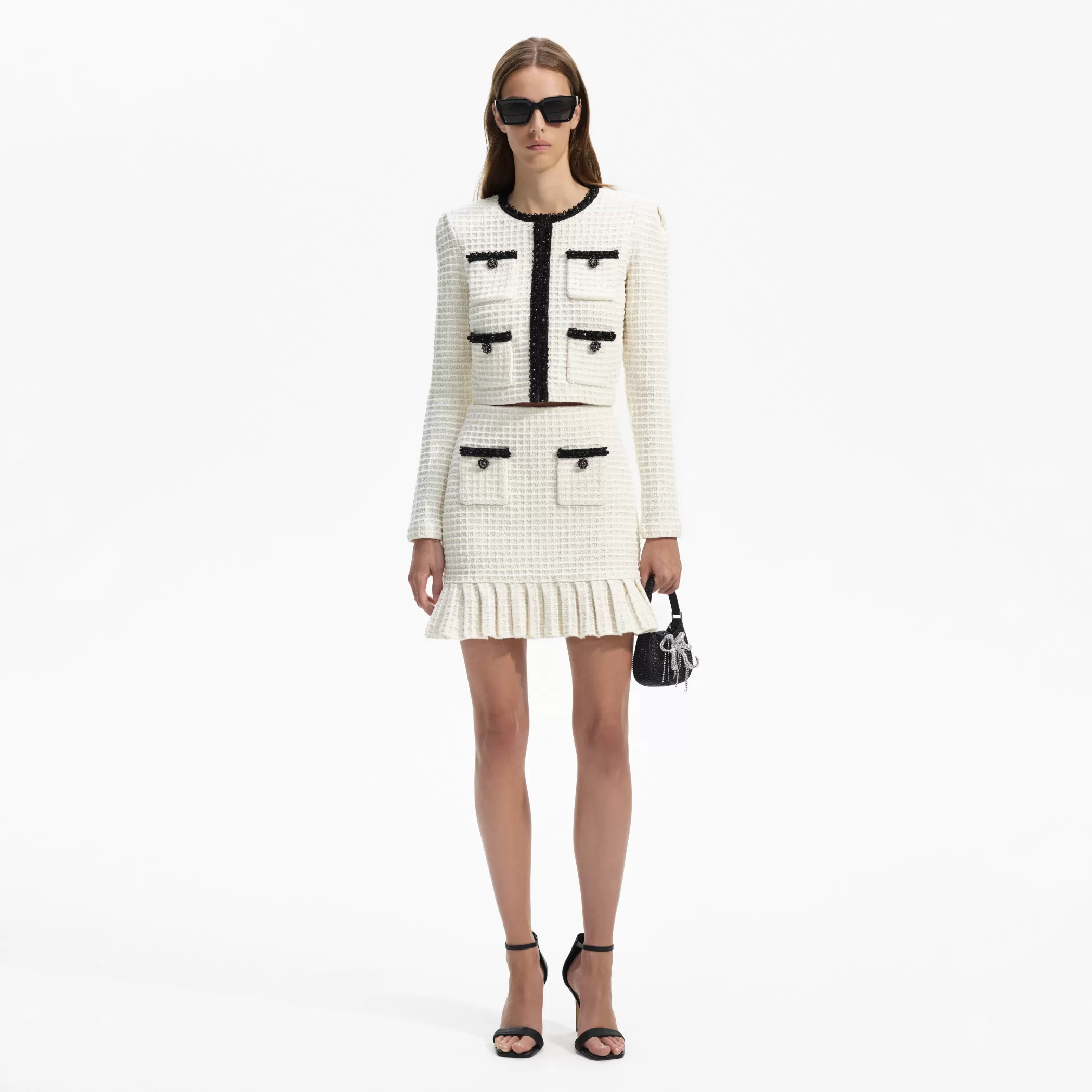 Self-Portrait > Cream Textured Knit Mini Skirt