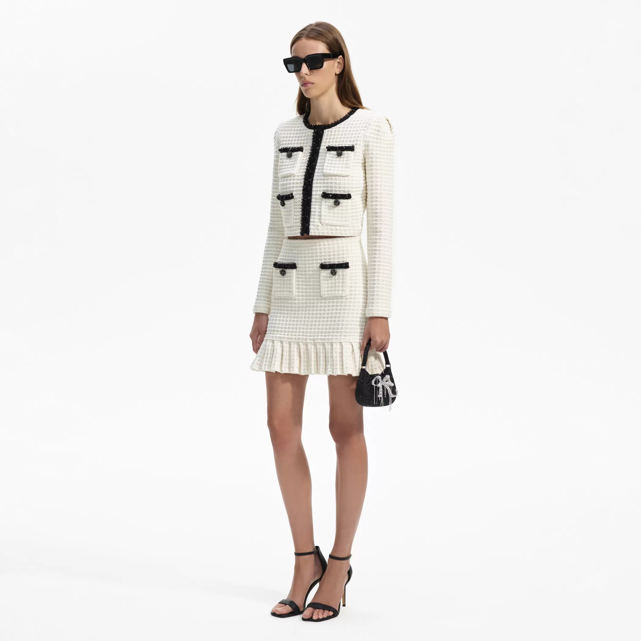 Self-Portrait > Cream Textured Knit Mini Skirt