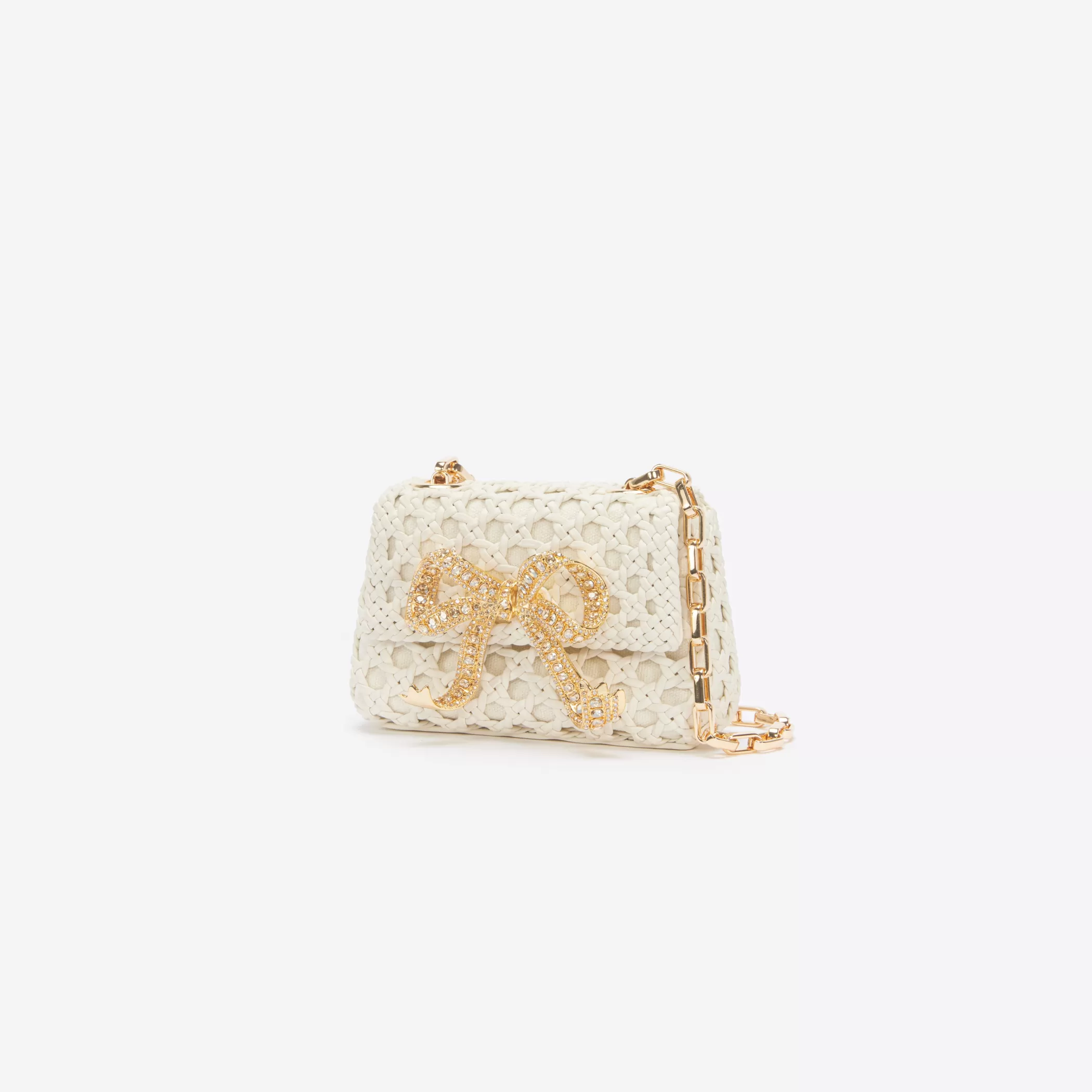 Self-Portrait > Cream Woven Leather Micro Bag