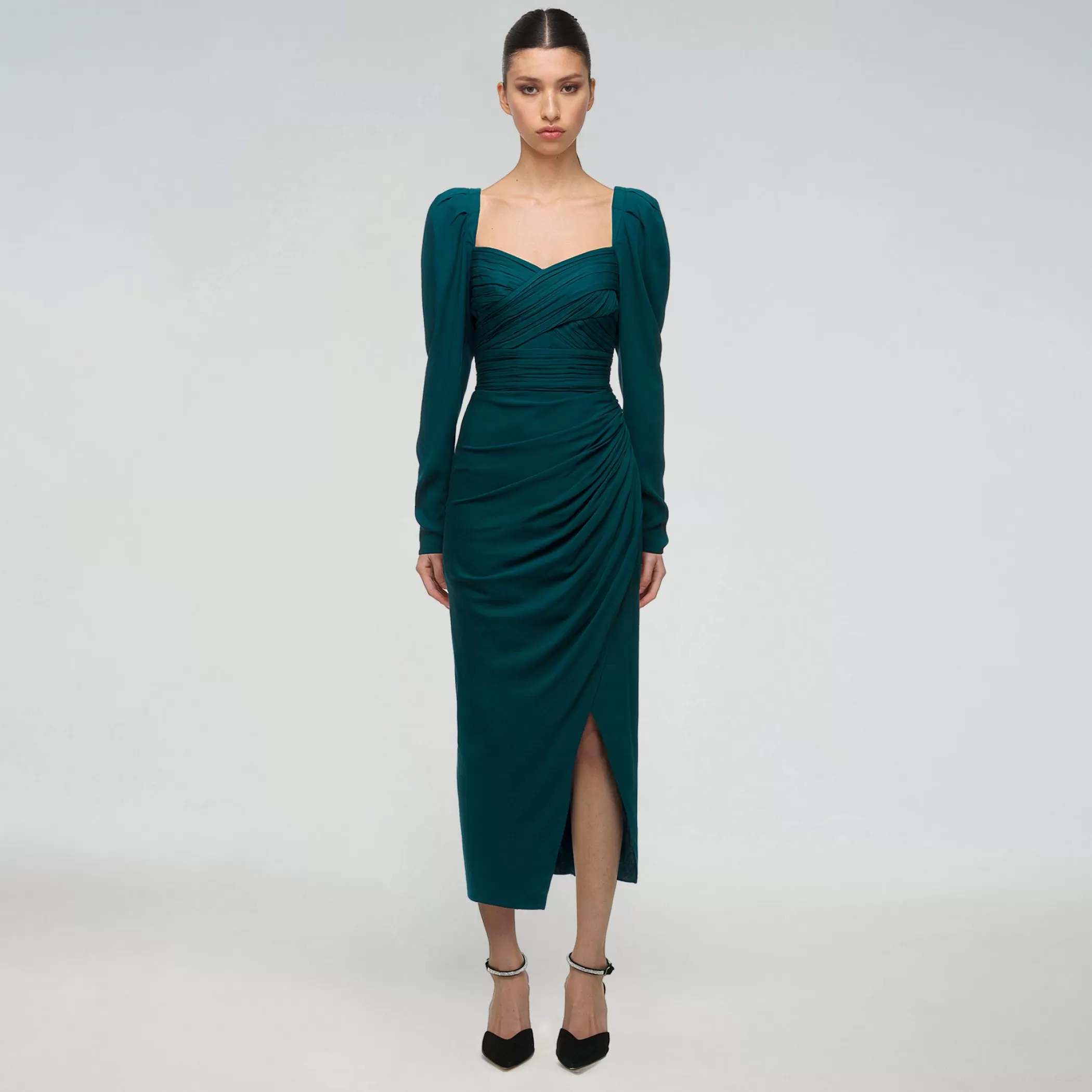 Self-Portrait > Deep Teal Iris Midi Dress