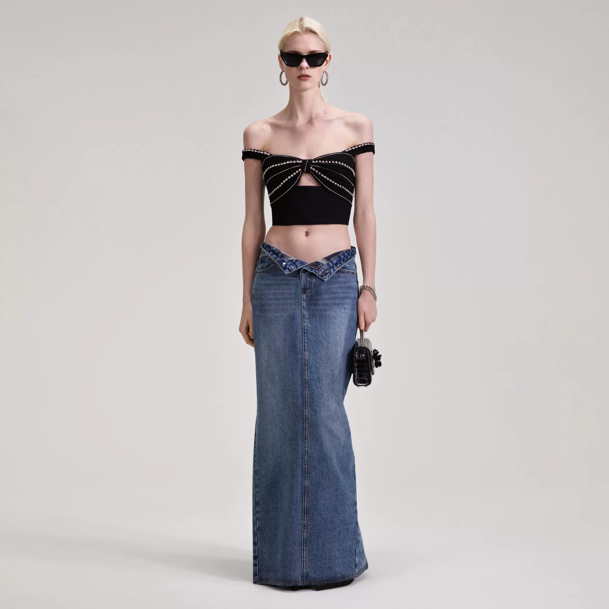 Self-Portrait > Denim Maxi Skirt