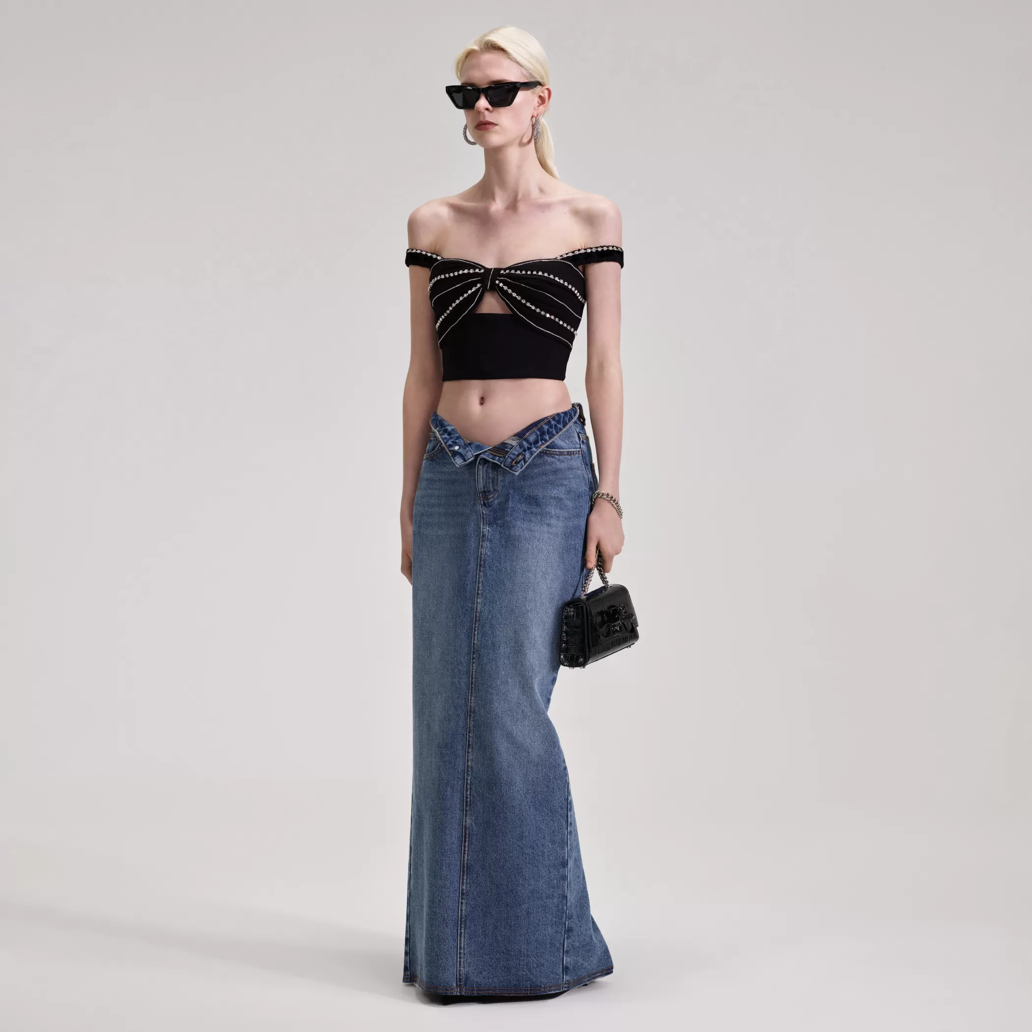 Self-Portrait > Denim Maxi Skirt