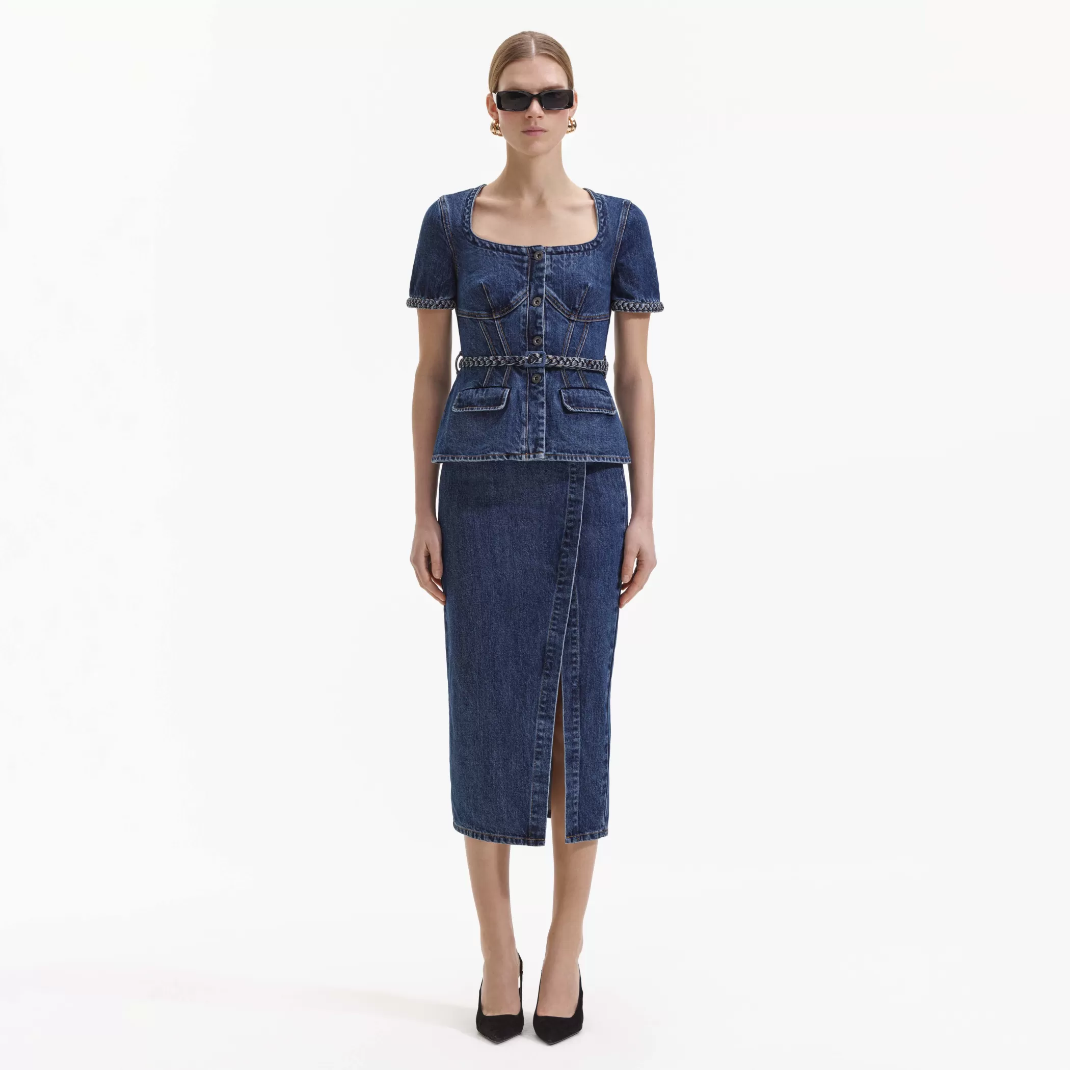 Self-Portrait > Denim Midi Dress