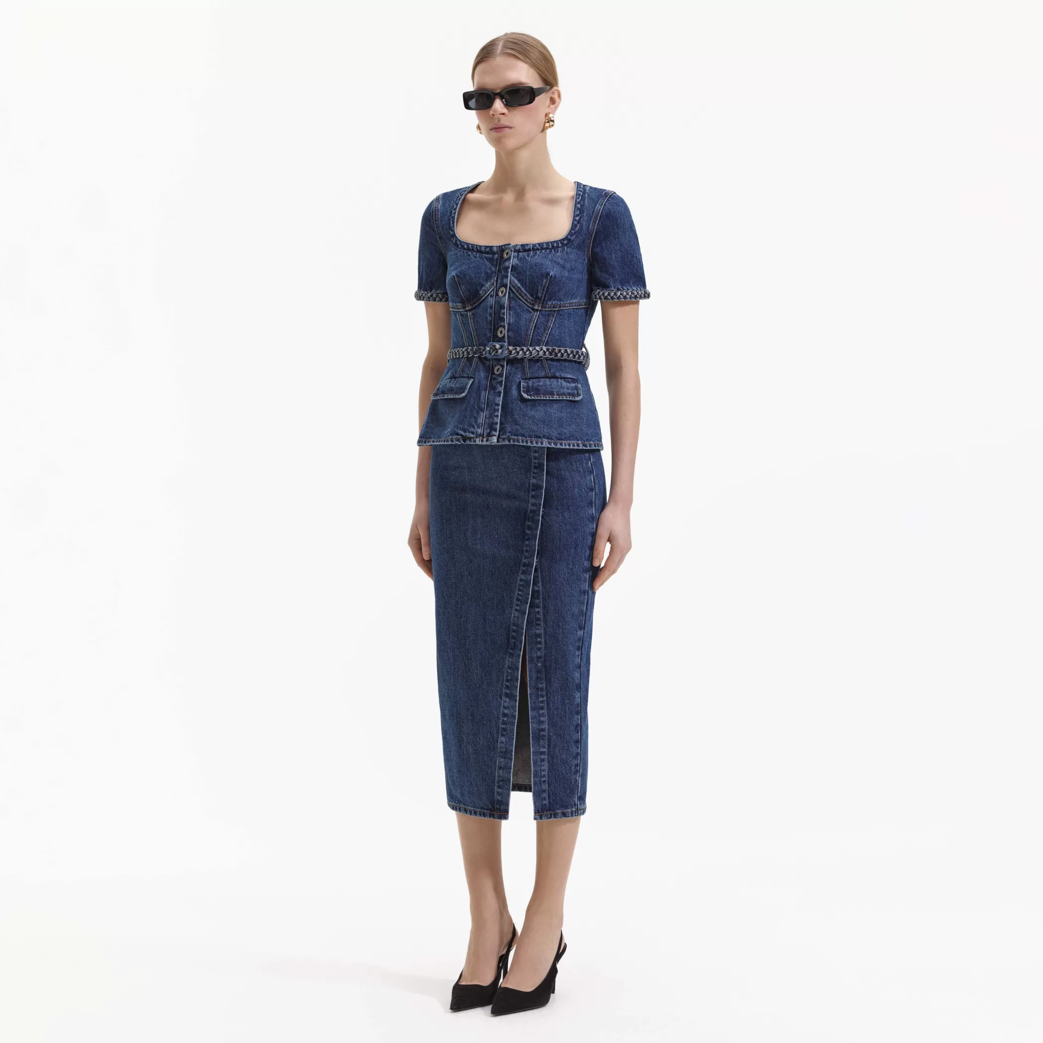 Self-Portrait > Denim Midi Dress