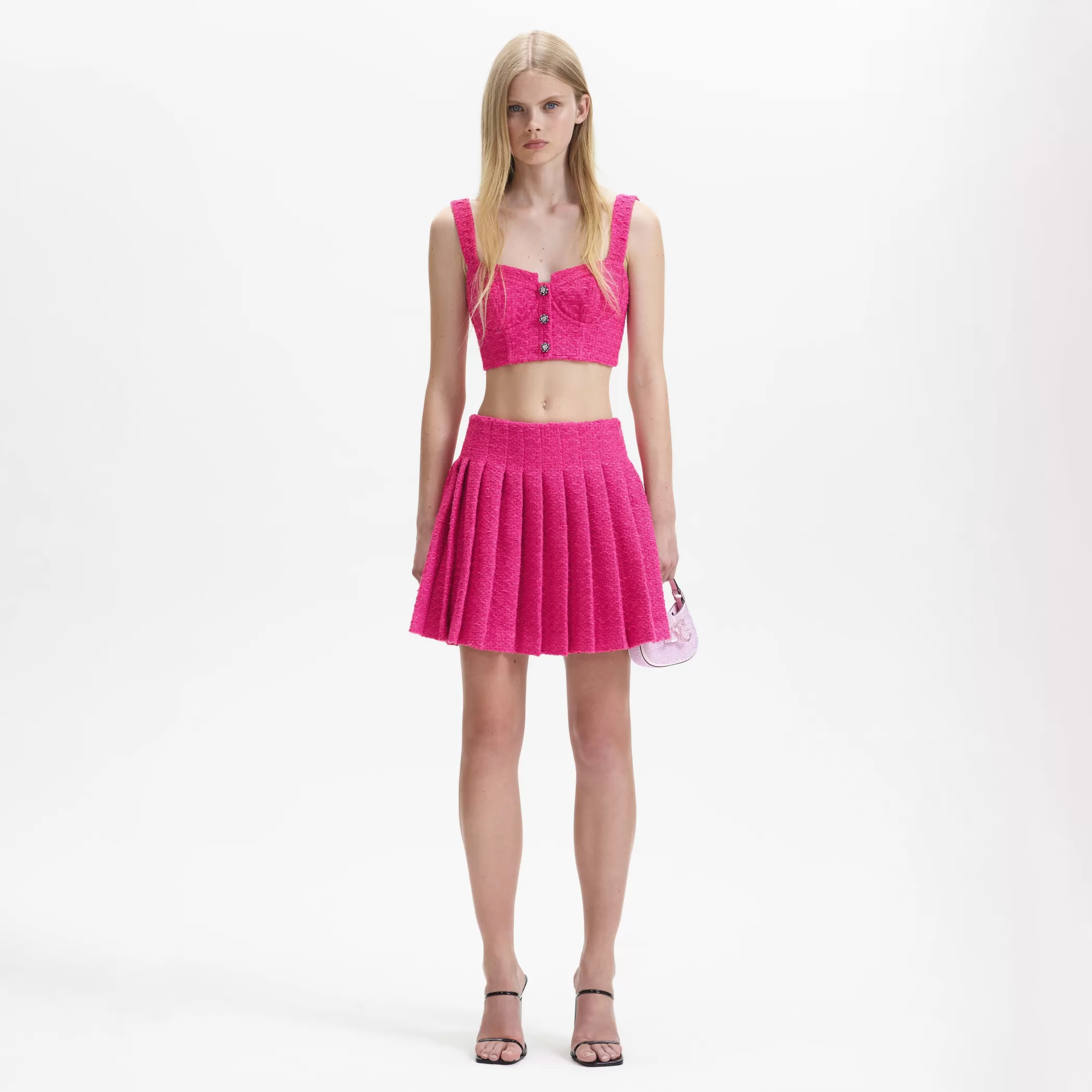 Self-Portrait > Fuchsia Boucle Crop Top