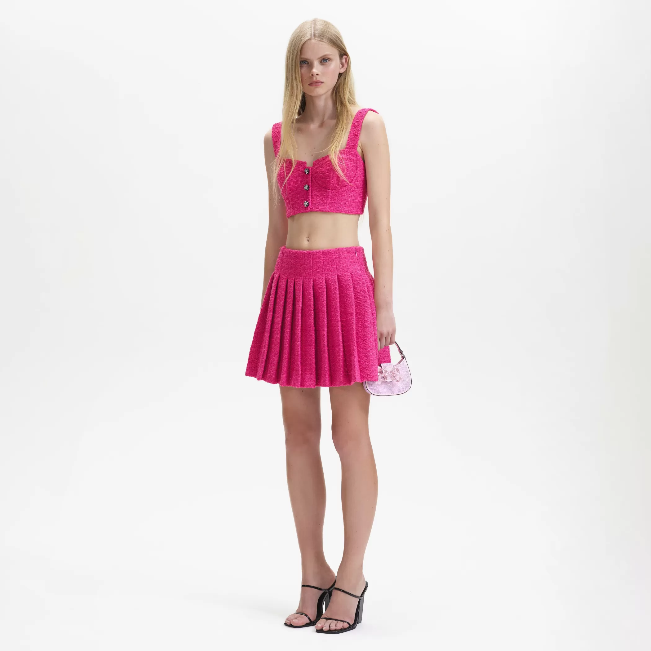 Self-Portrait > Fuchsia Boucle Crop Top