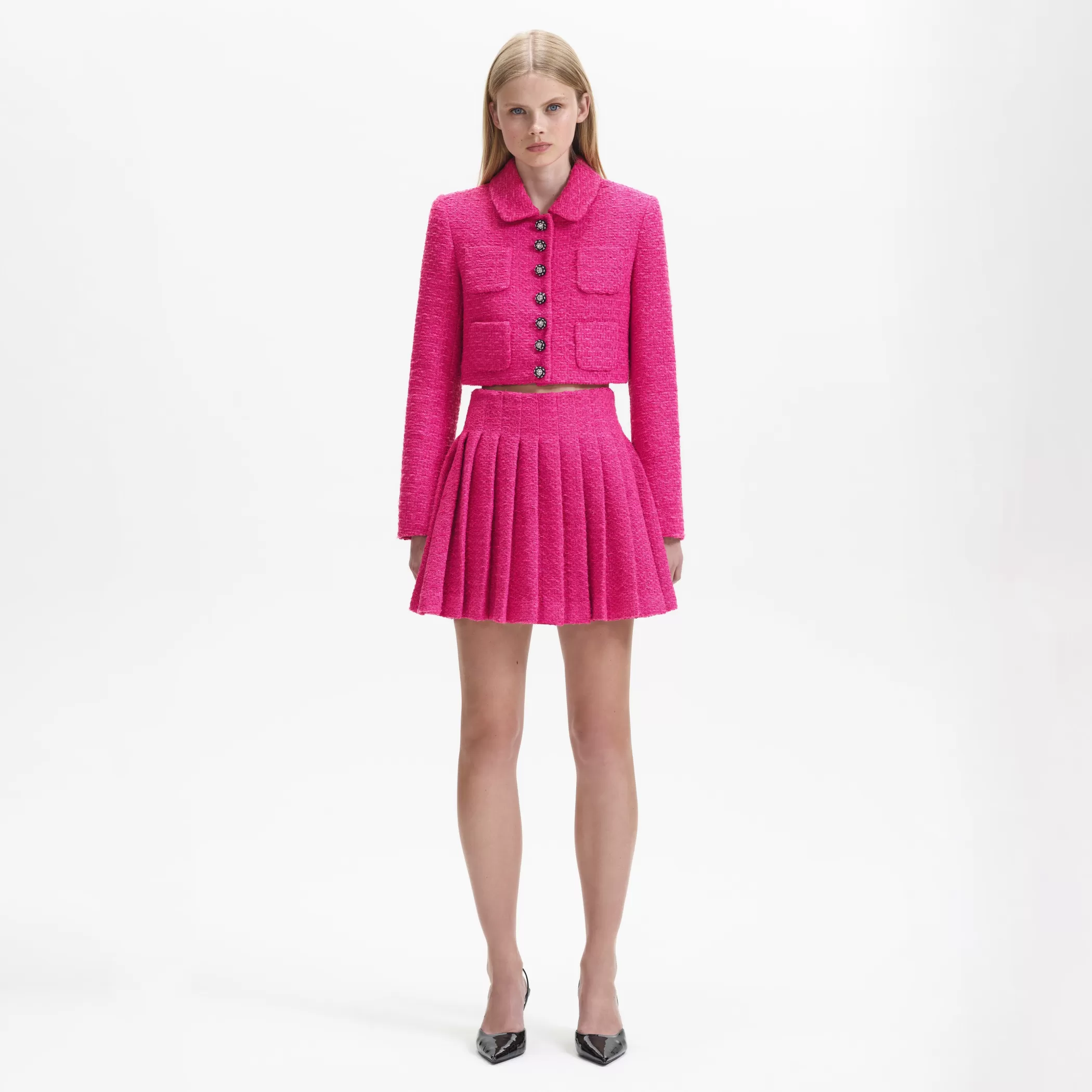 Self-Portrait > Fuchsia Boucle Jacket