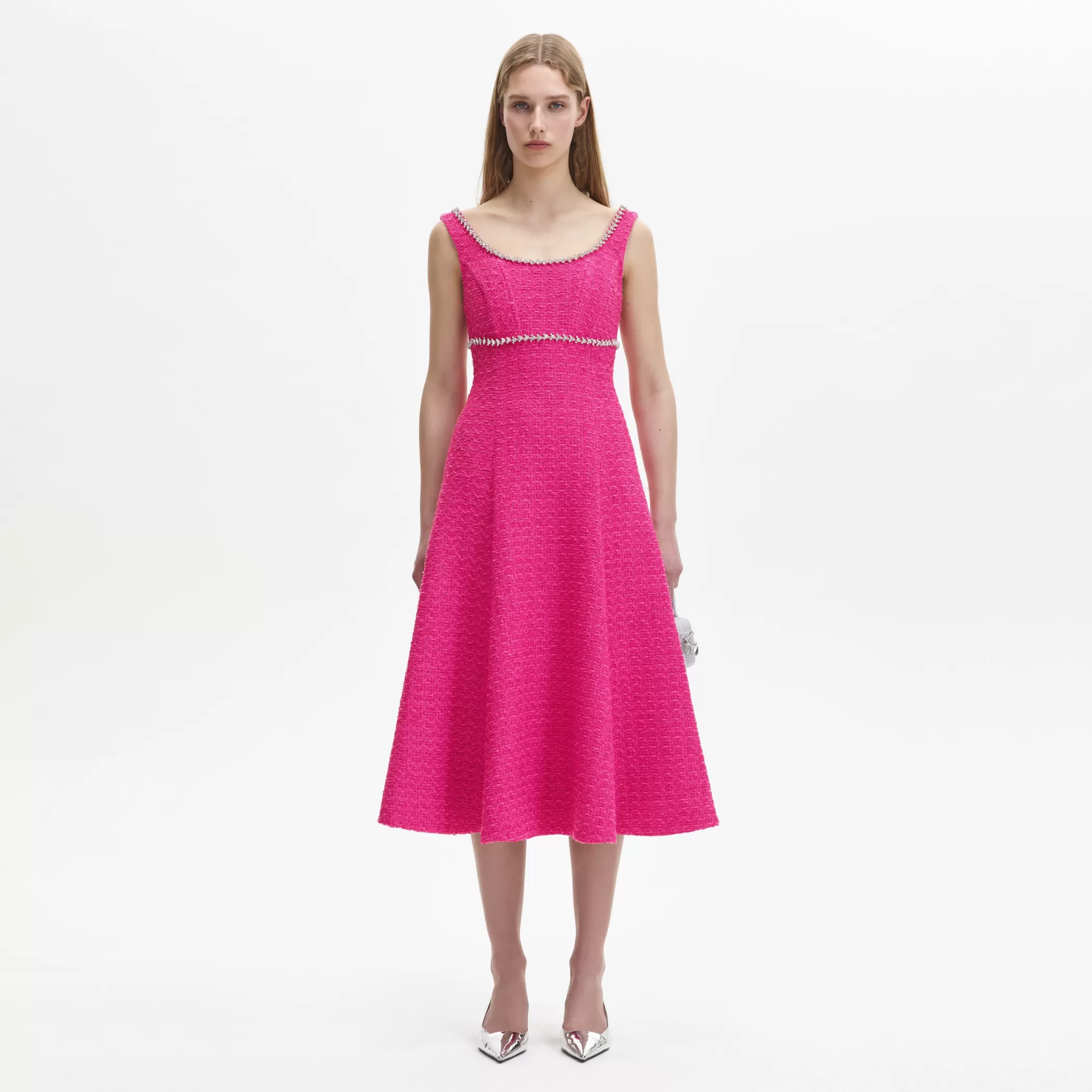 Self-Portrait > Fuchsia Boucle Midi Dress