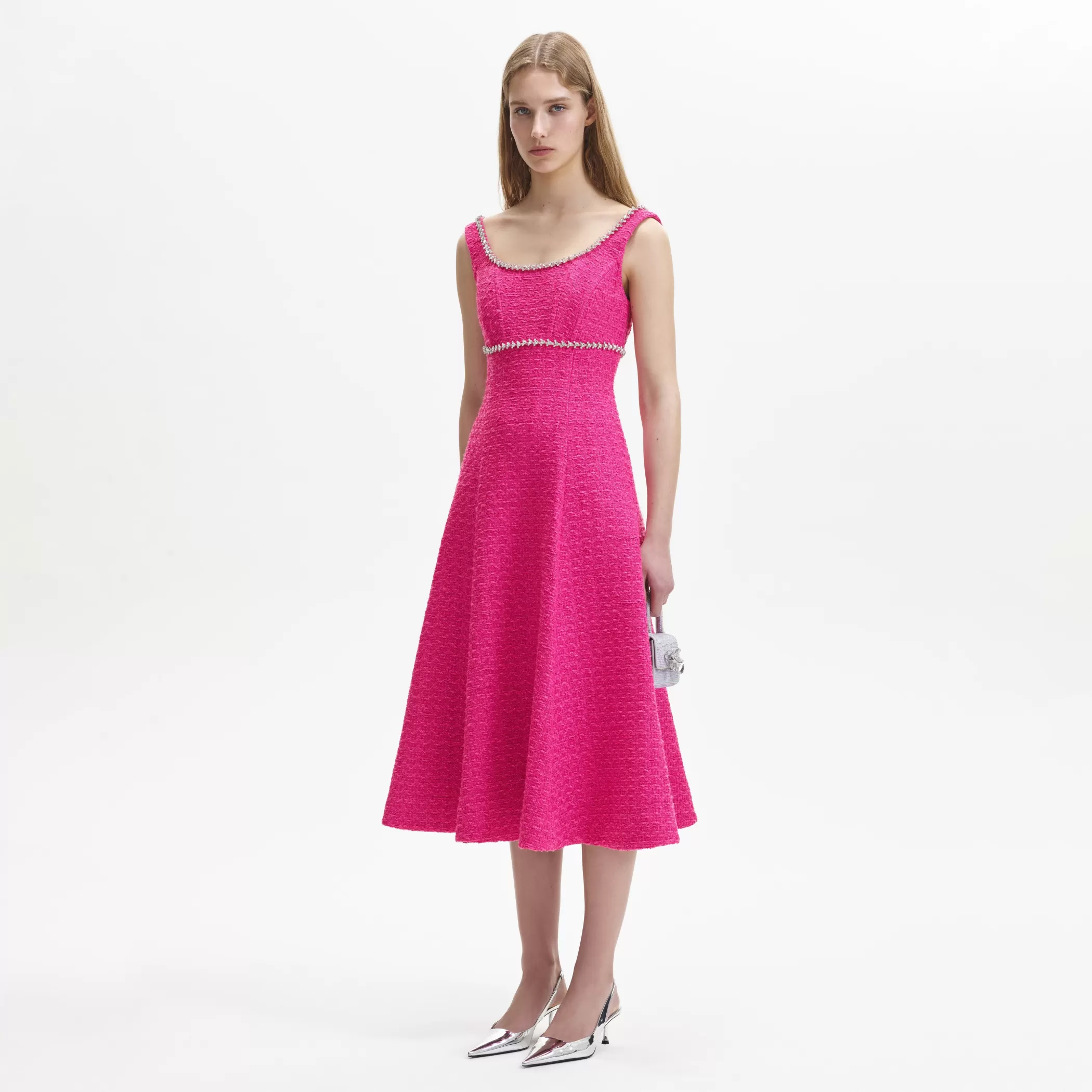 Self-Portrait > Fuchsia Boucle Midi Dress