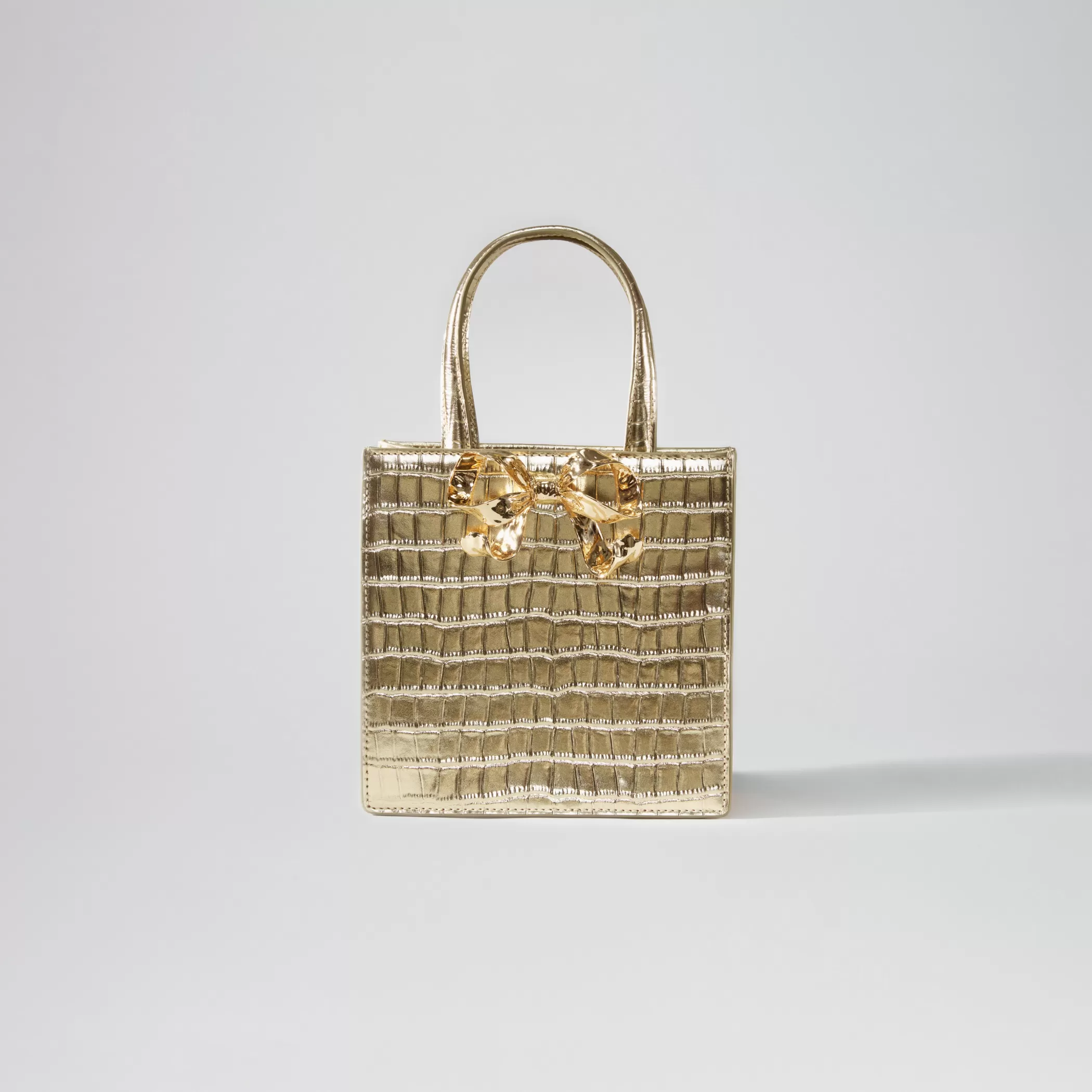 Self-Portrait > Gold Croc Mini Tote Bow Bag