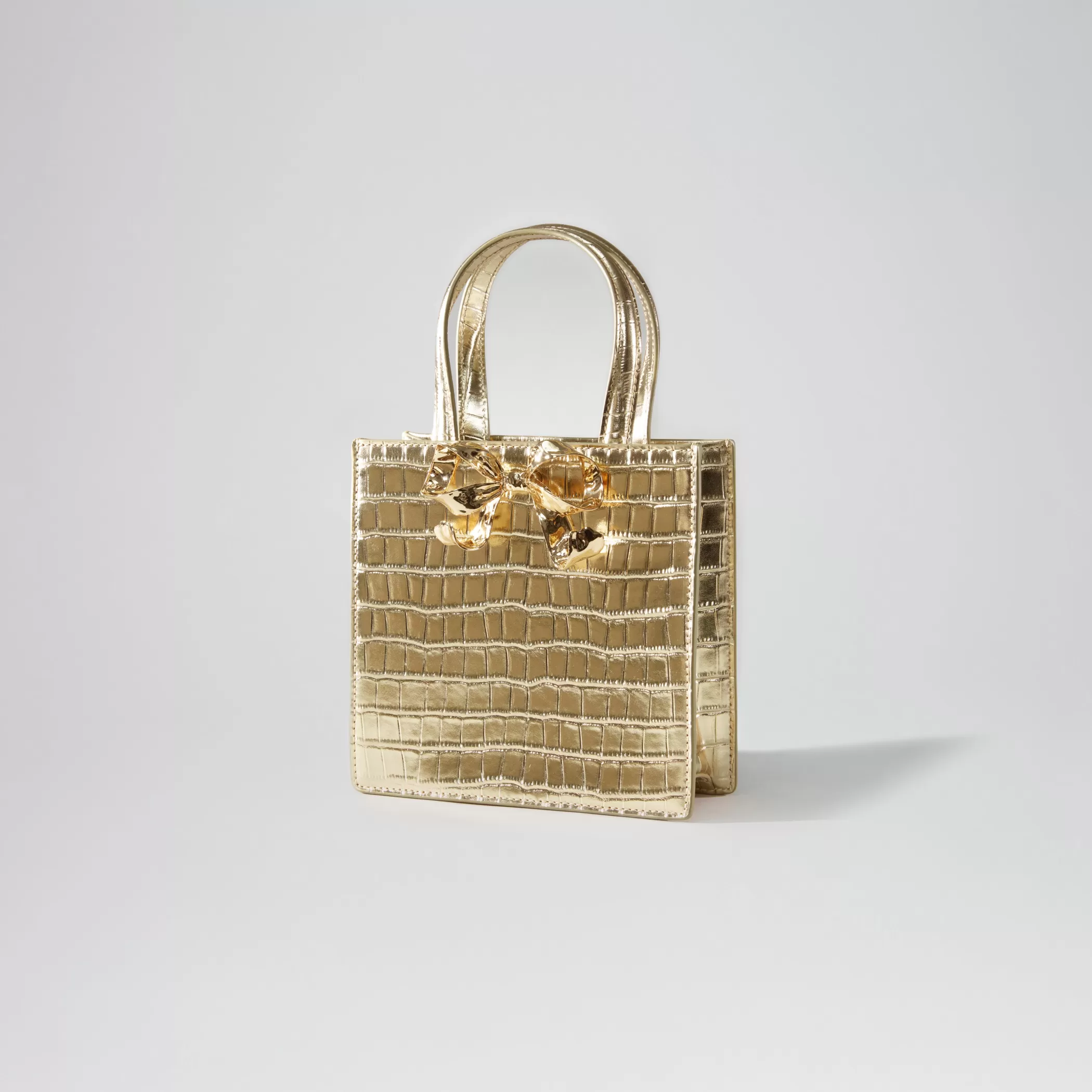 Self-Portrait > Gold Croc Mini Tote Bow Bag