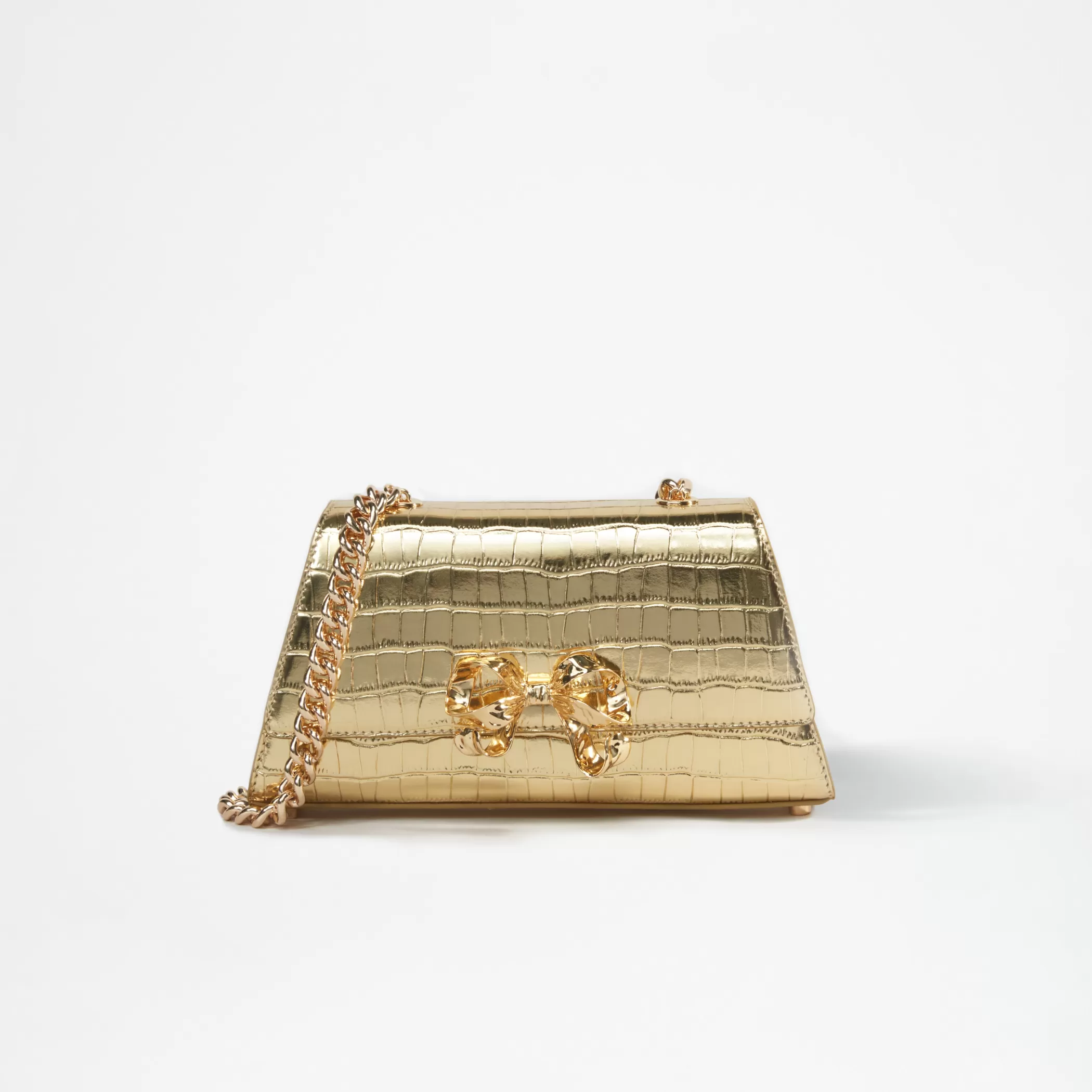 Self-Portrait > Gold Metallic Bow Mini Shoulder Bag