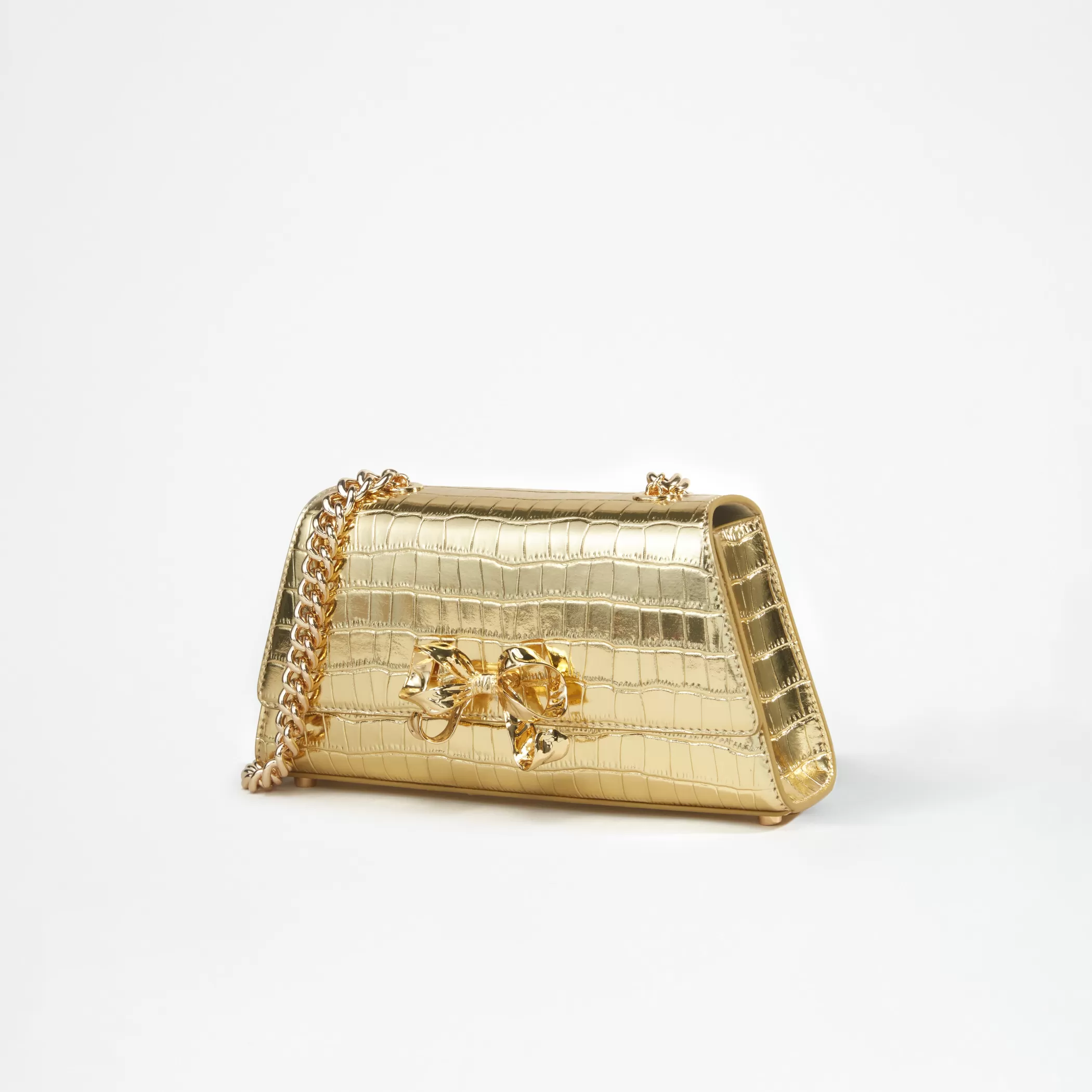 Self-Portrait > Gold Metallic Bow Mini Shoulder Bag