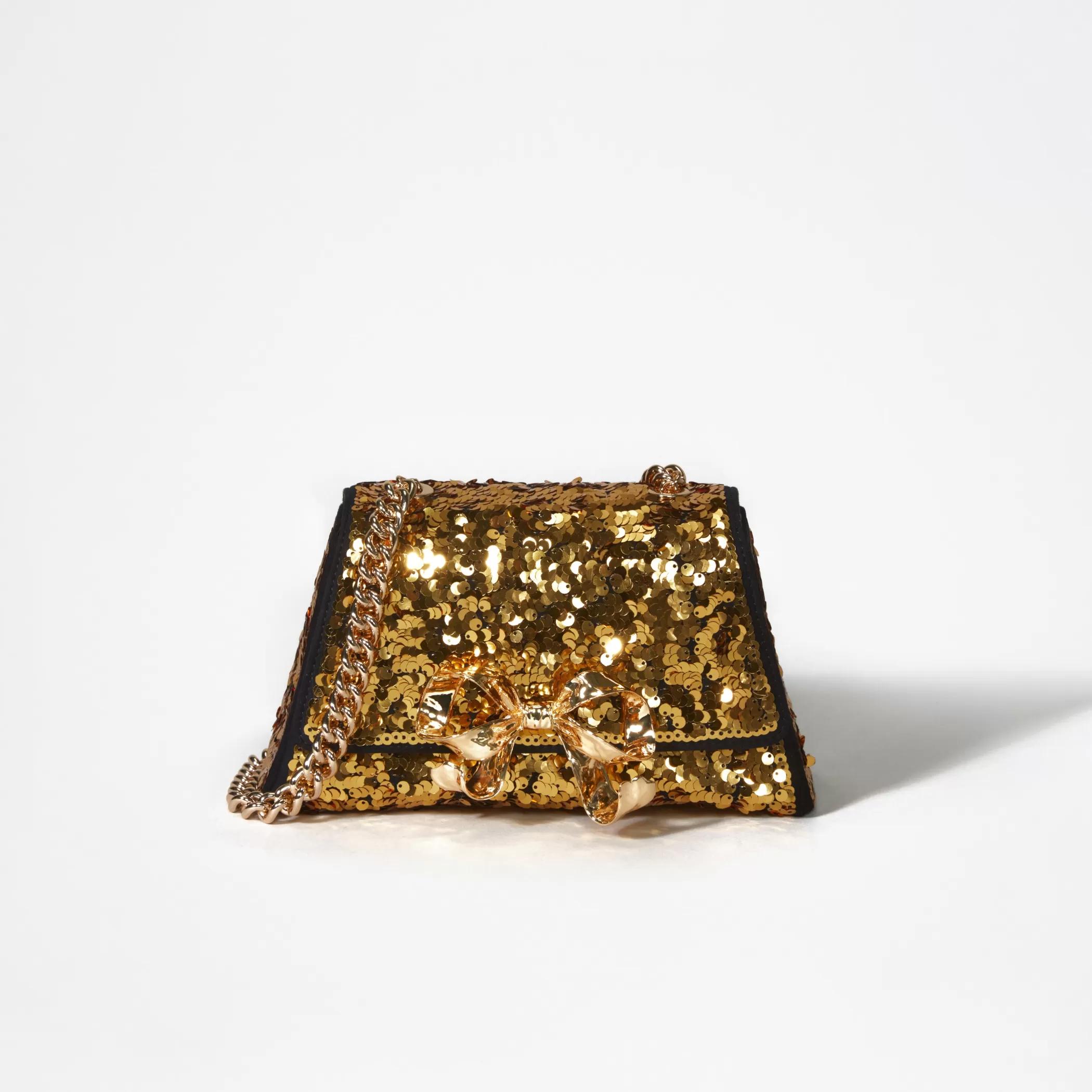 Self-Portrait > Gold Sequin Bow Mini Shoulder Bag