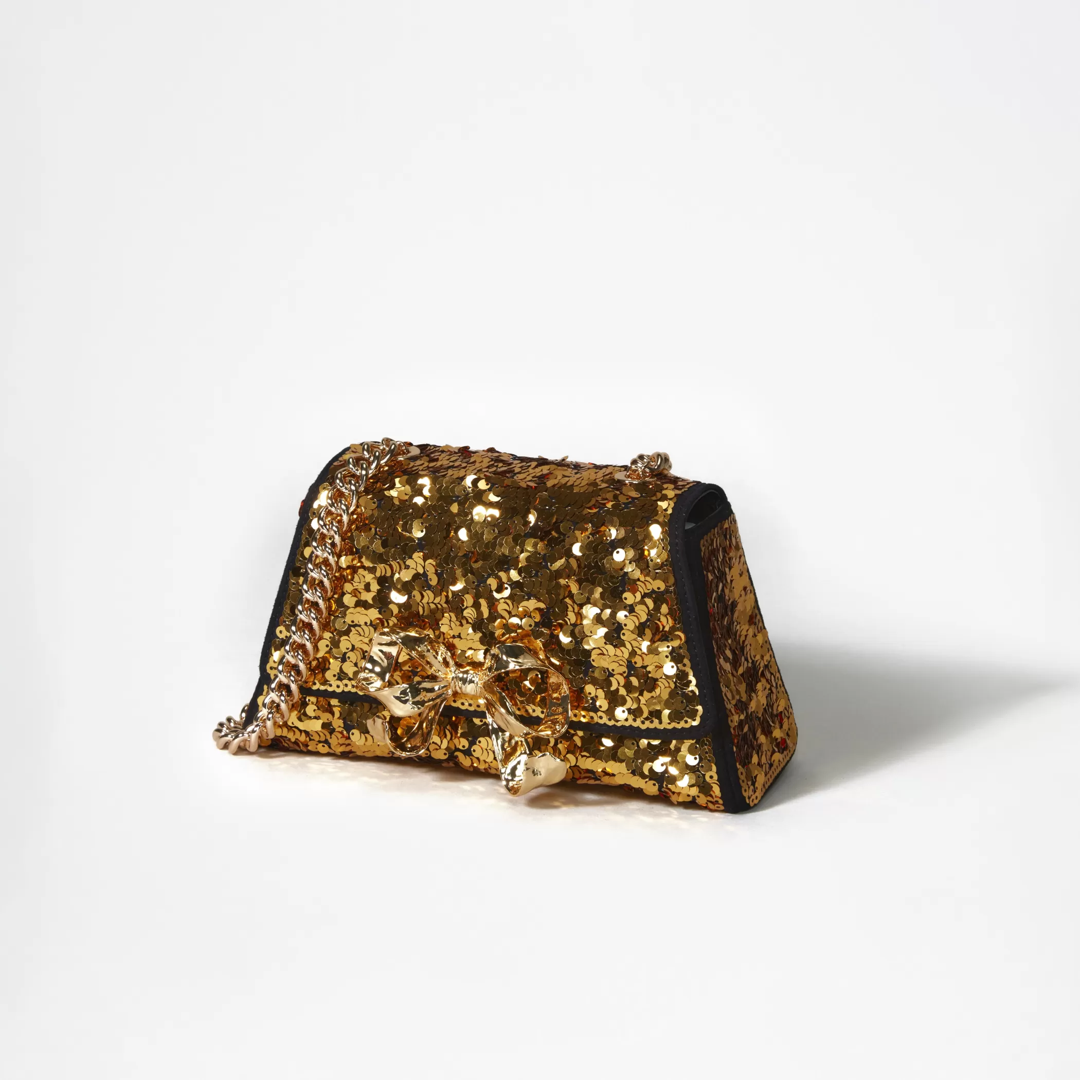 Self-Portrait > Gold Sequin Bow Mini Shoulder Bag