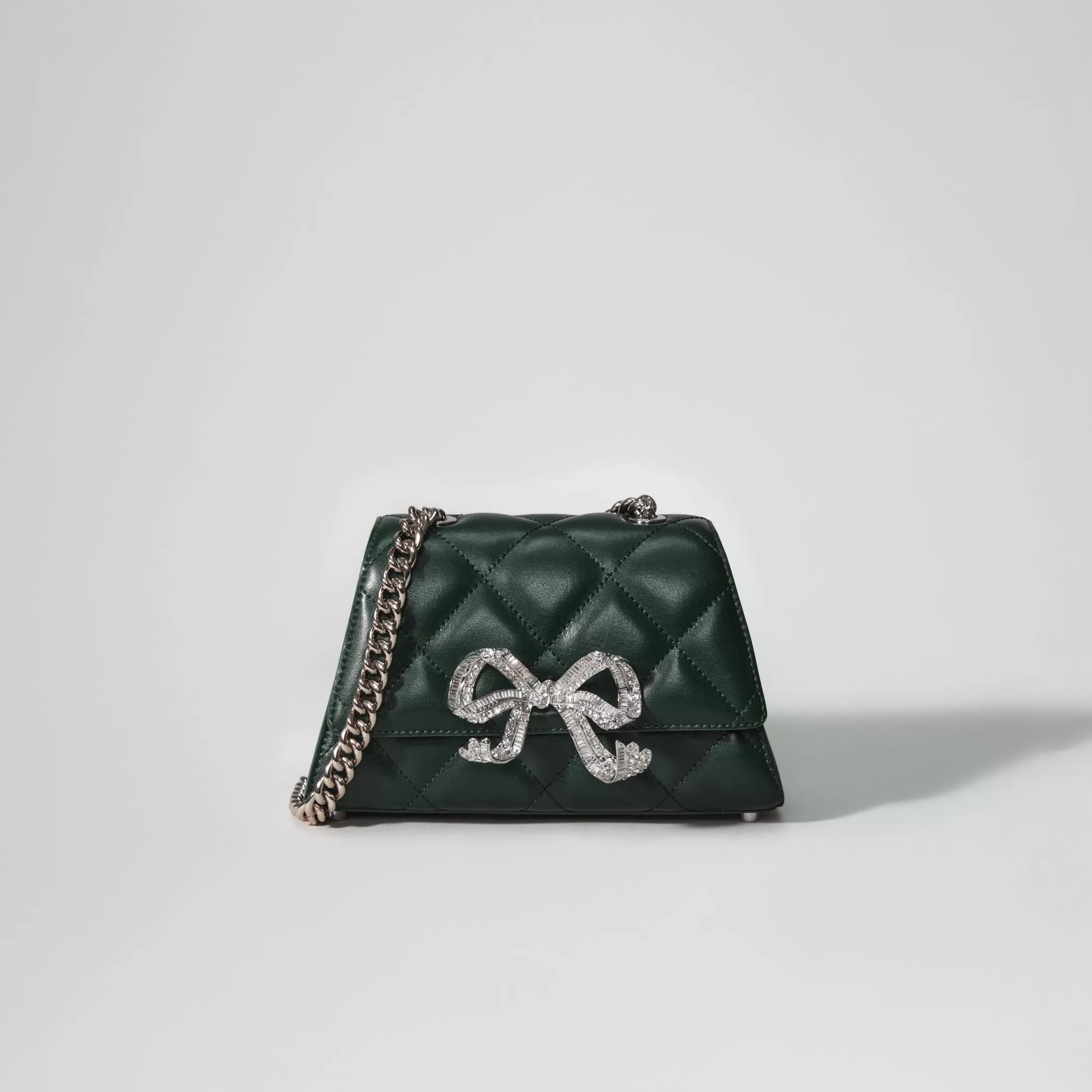 Self-Portrait > Green Quilted Shoulder Mini Bow Bag