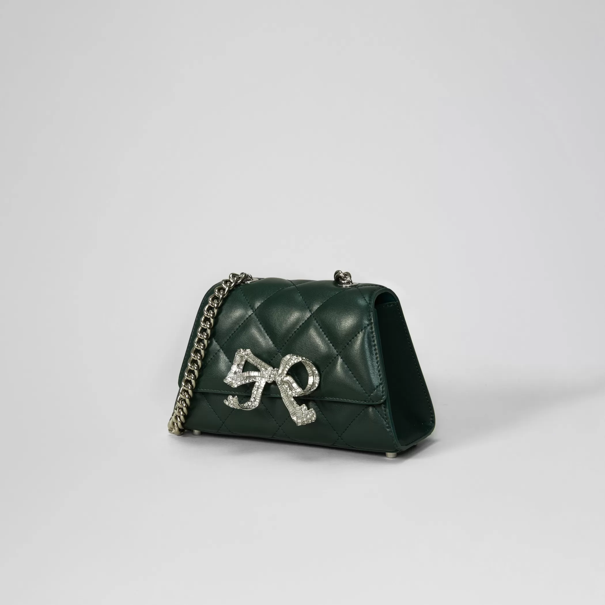 Self-Portrait > Green Quilted Shoulder Mini Bow Bag