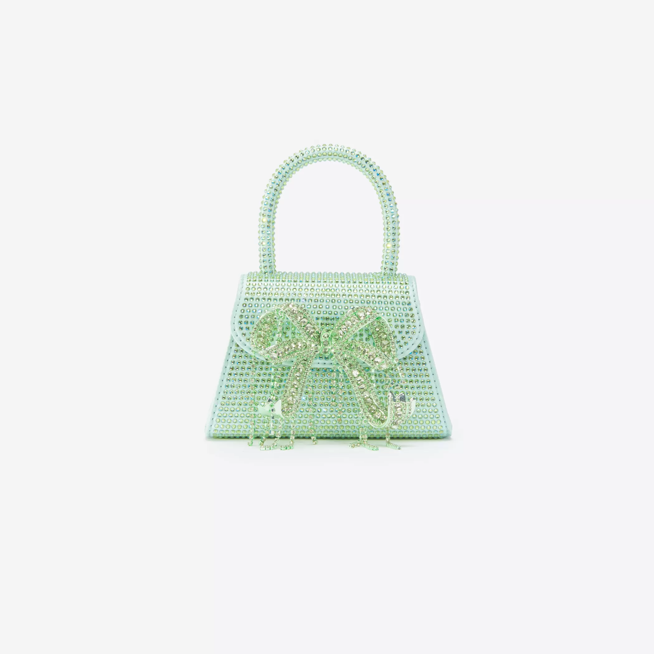 Self-Portrait > Green Satin Rhinestone Micro Bow Bag