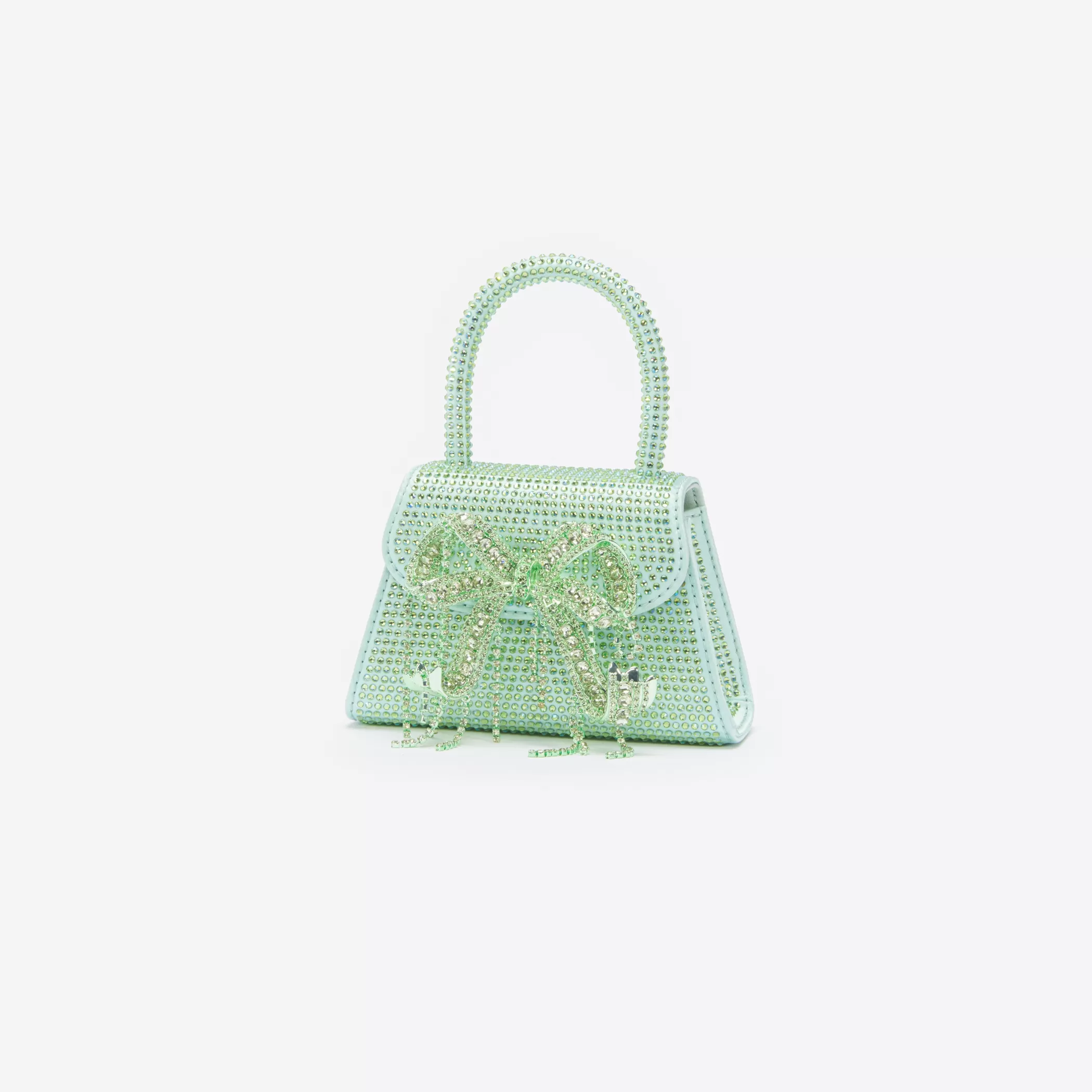 Self-Portrait > Green Satin Rhinestone Micro Bow Bag