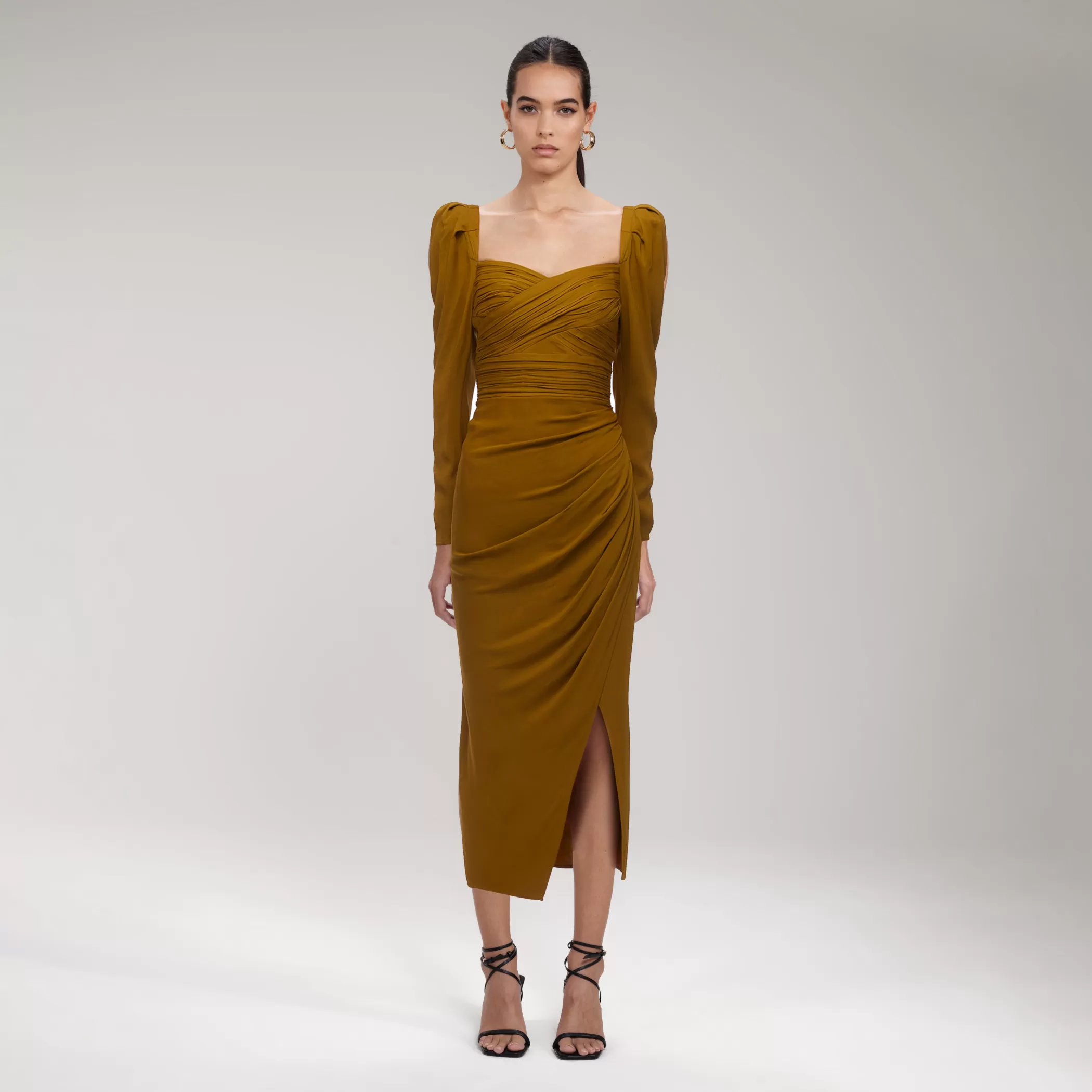 Self-Portrait > Khaki Iris Midi Dress