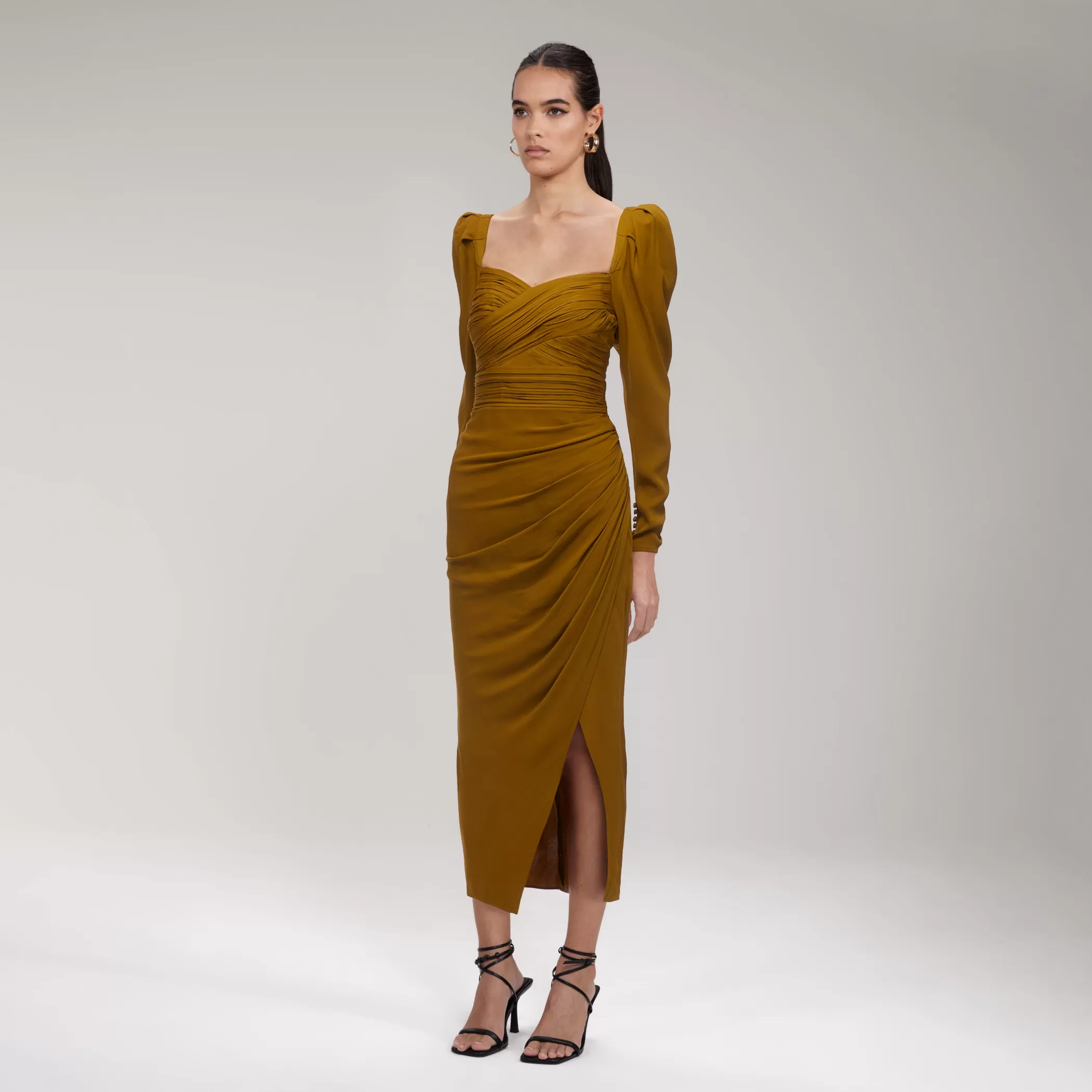 Self-Portrait > Khaki Iris Midi Dress