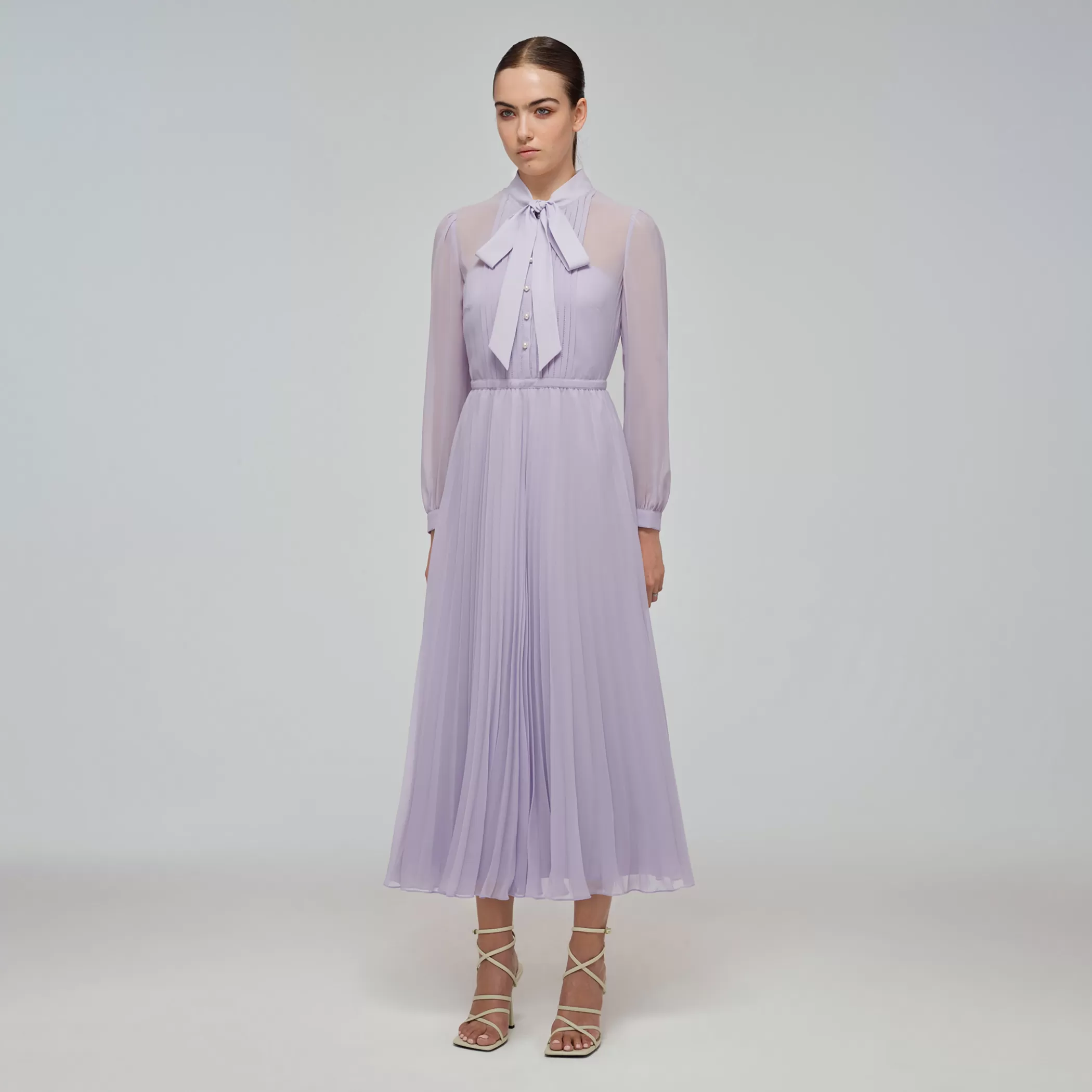 Self-Portrait > Lilac Chiffon Pussy Bow Dress