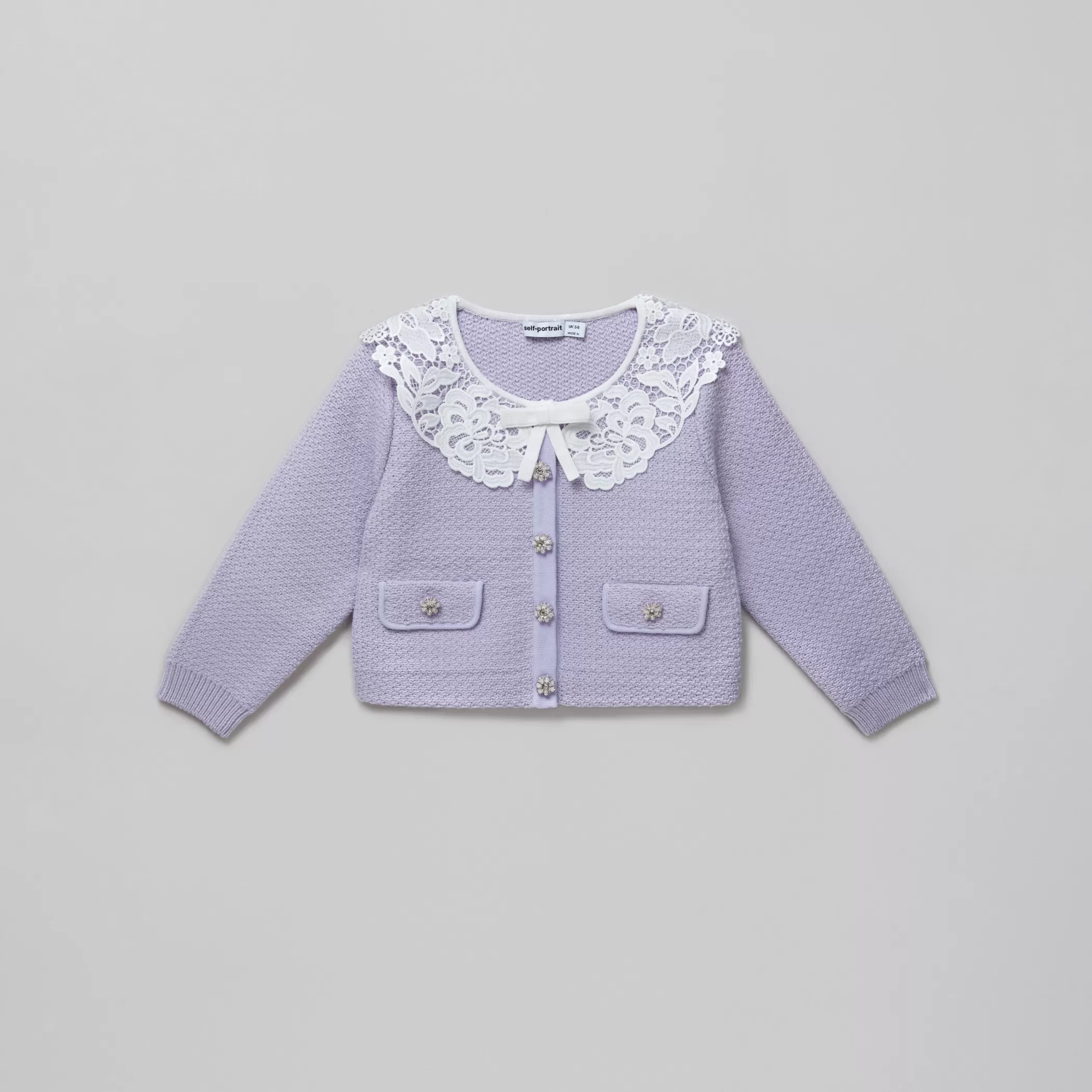 Self-Portrait > Lilac Knit Lace Collar Cardigan