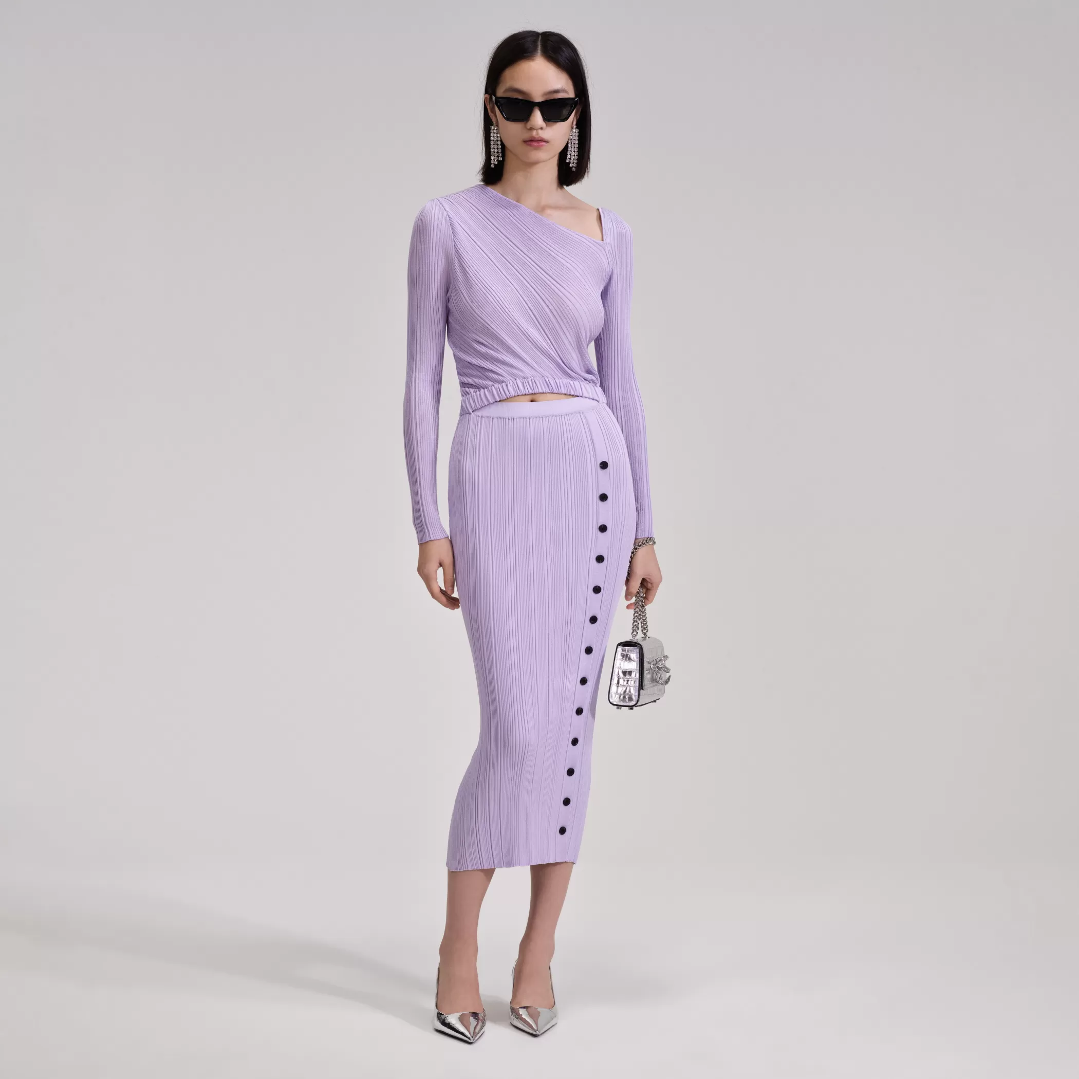 Self-Portrait > Lilac Knit Midi Dress