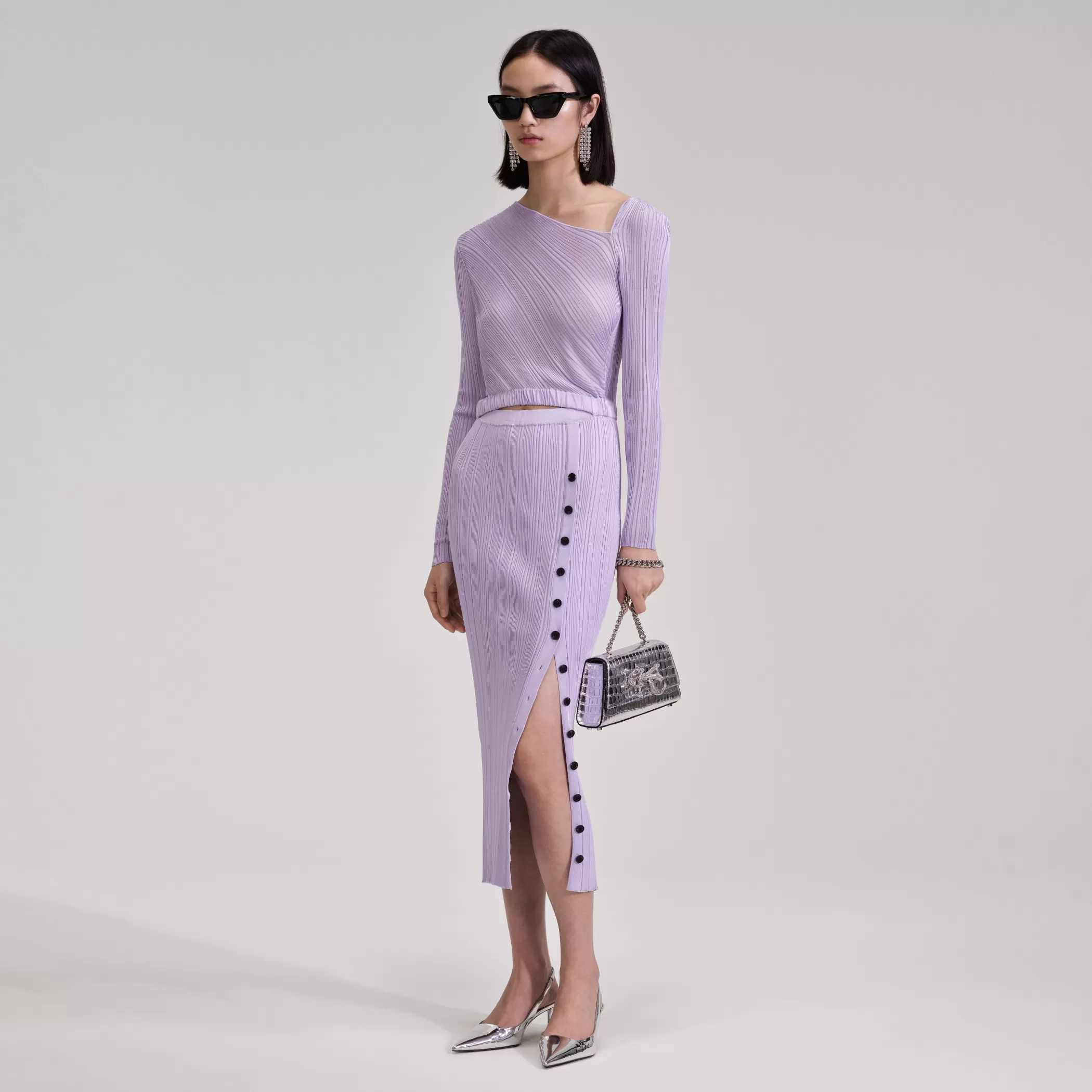 Self-Portrait > Lilac Knit Midi Dress