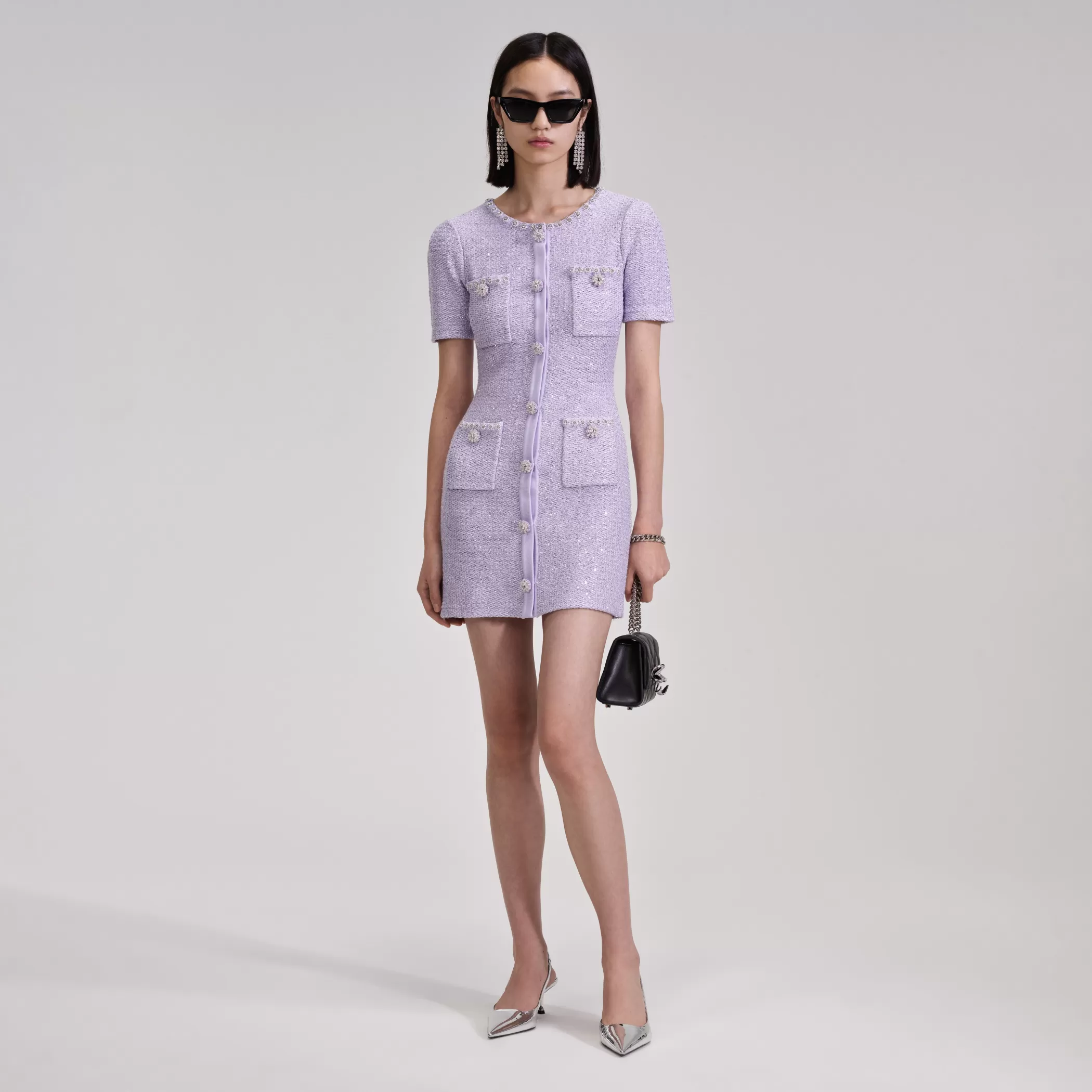 Self-Portrait > Lilac Sequin Knit Mini Dress