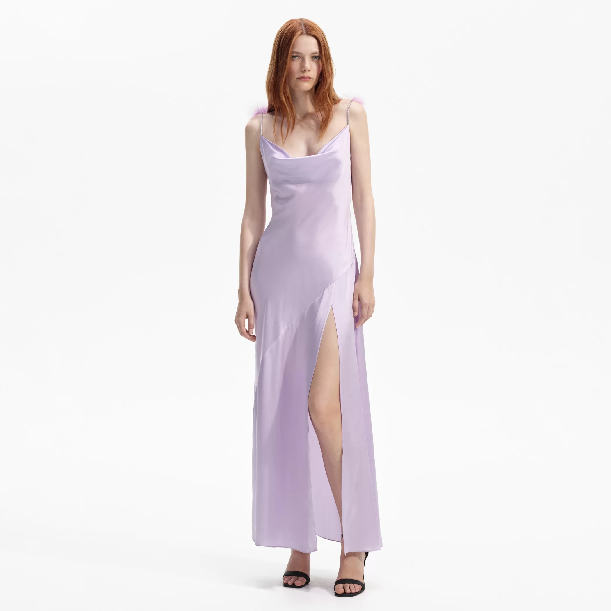 Self-Portrait > Lilac Silk Feather Maxi Dress