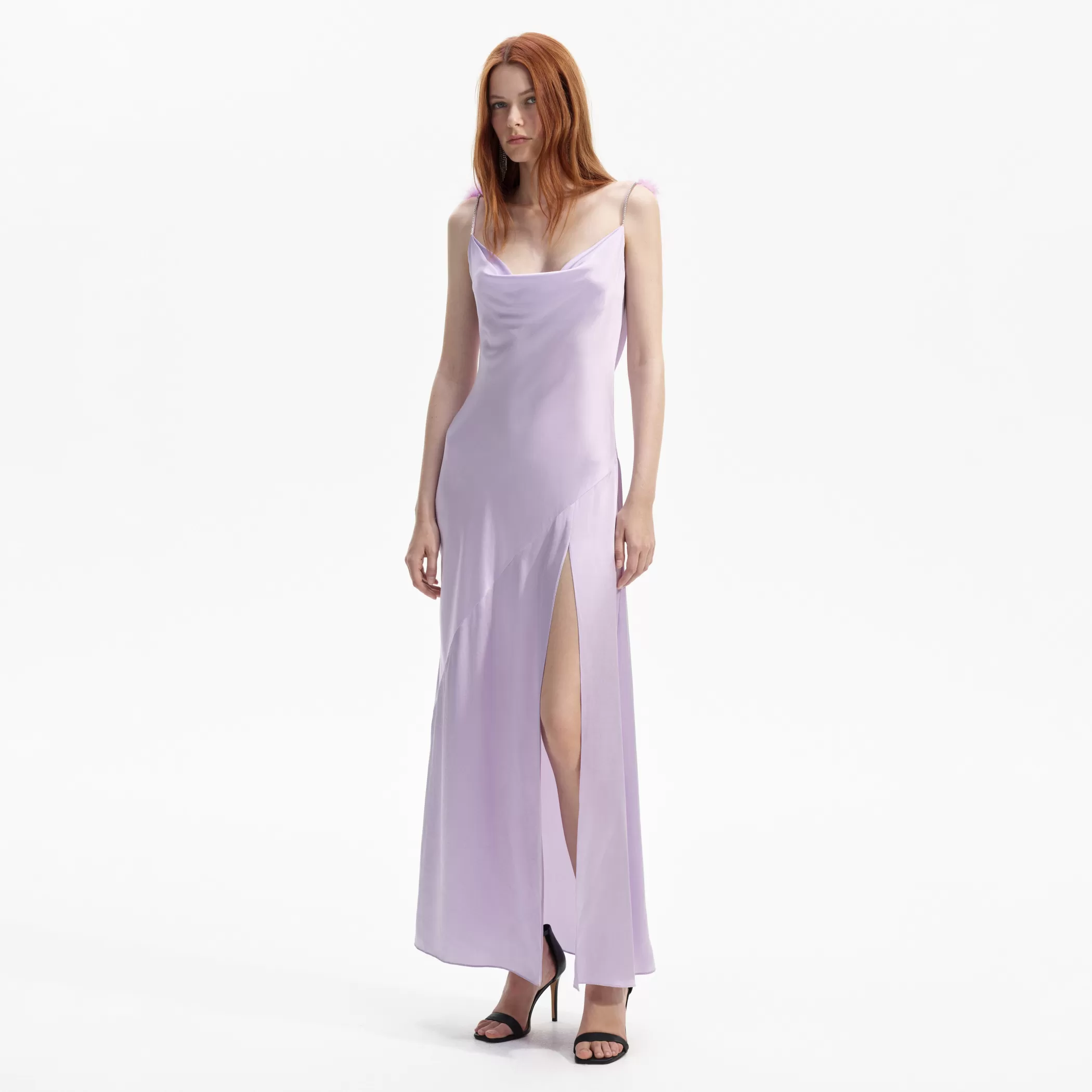 Self-Portrait > Lilac Silk Feather Maxi Dress