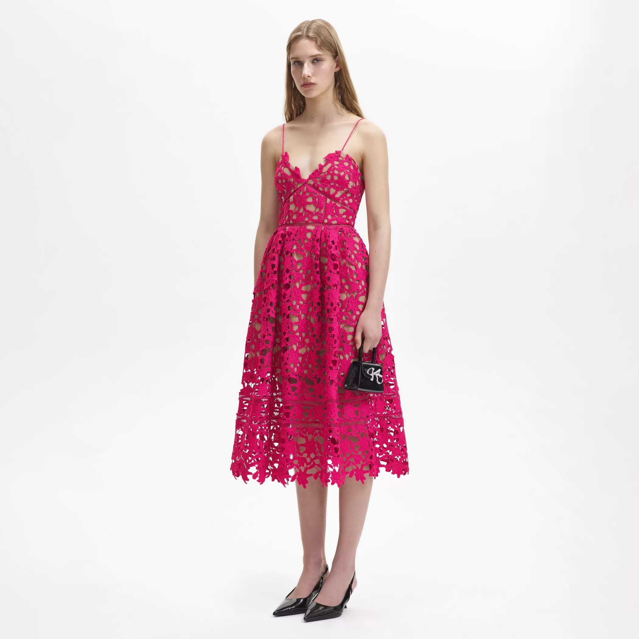 Self-Portrait > Magenta Azaelea Midi Dress