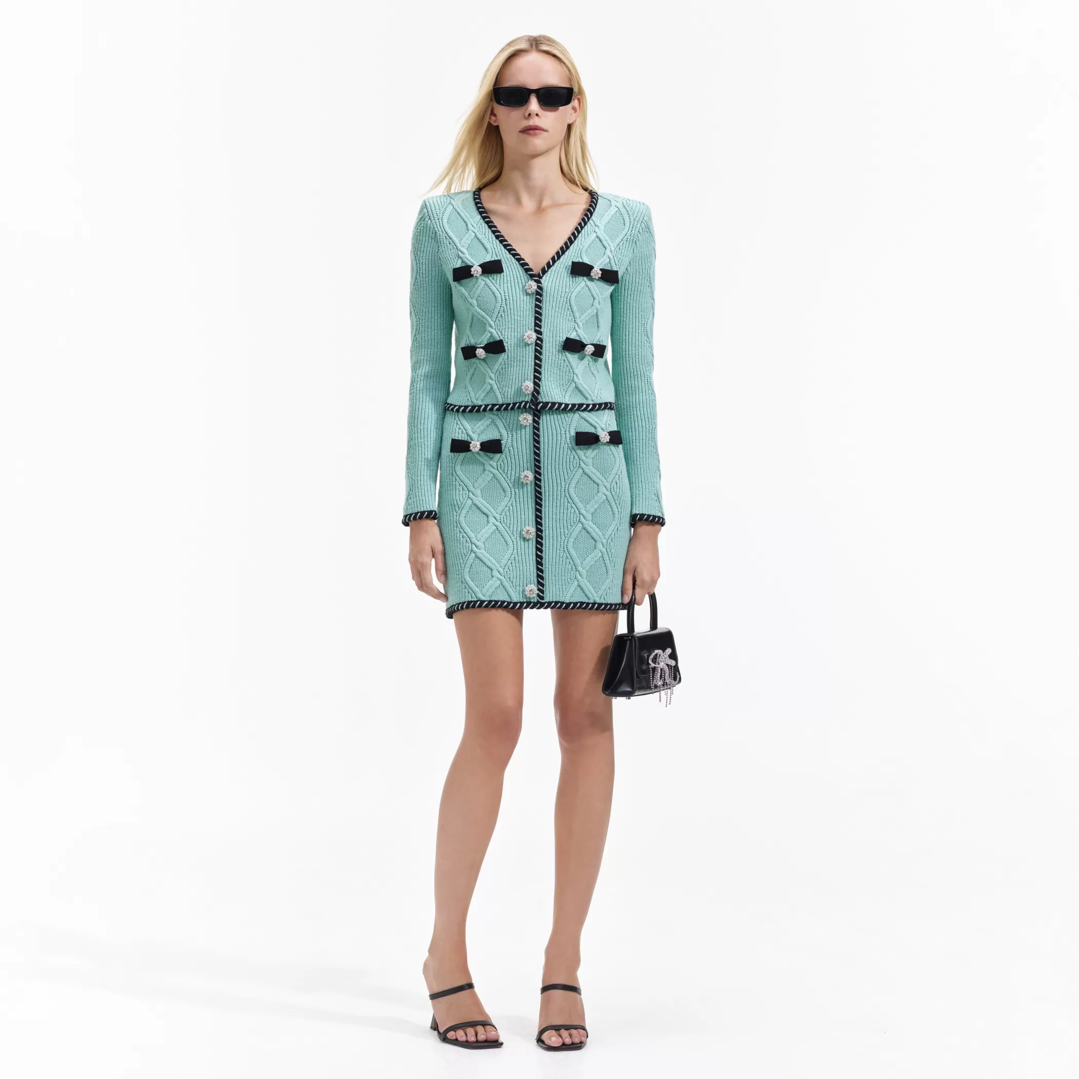 Self-Portrait > Mint Cable Knit Mini Skirt