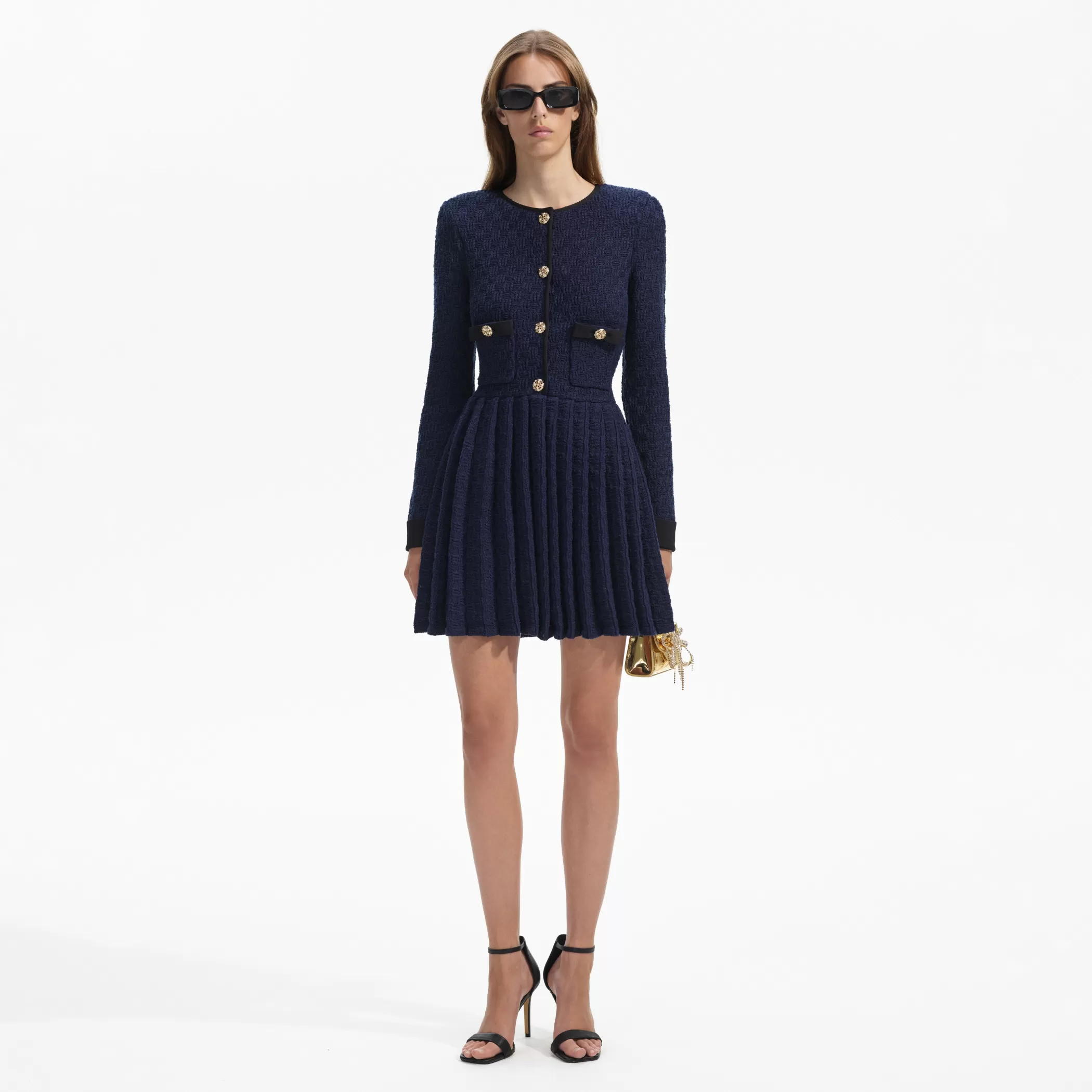 Self-Portrait > Navy Weave Knit Mini Dress