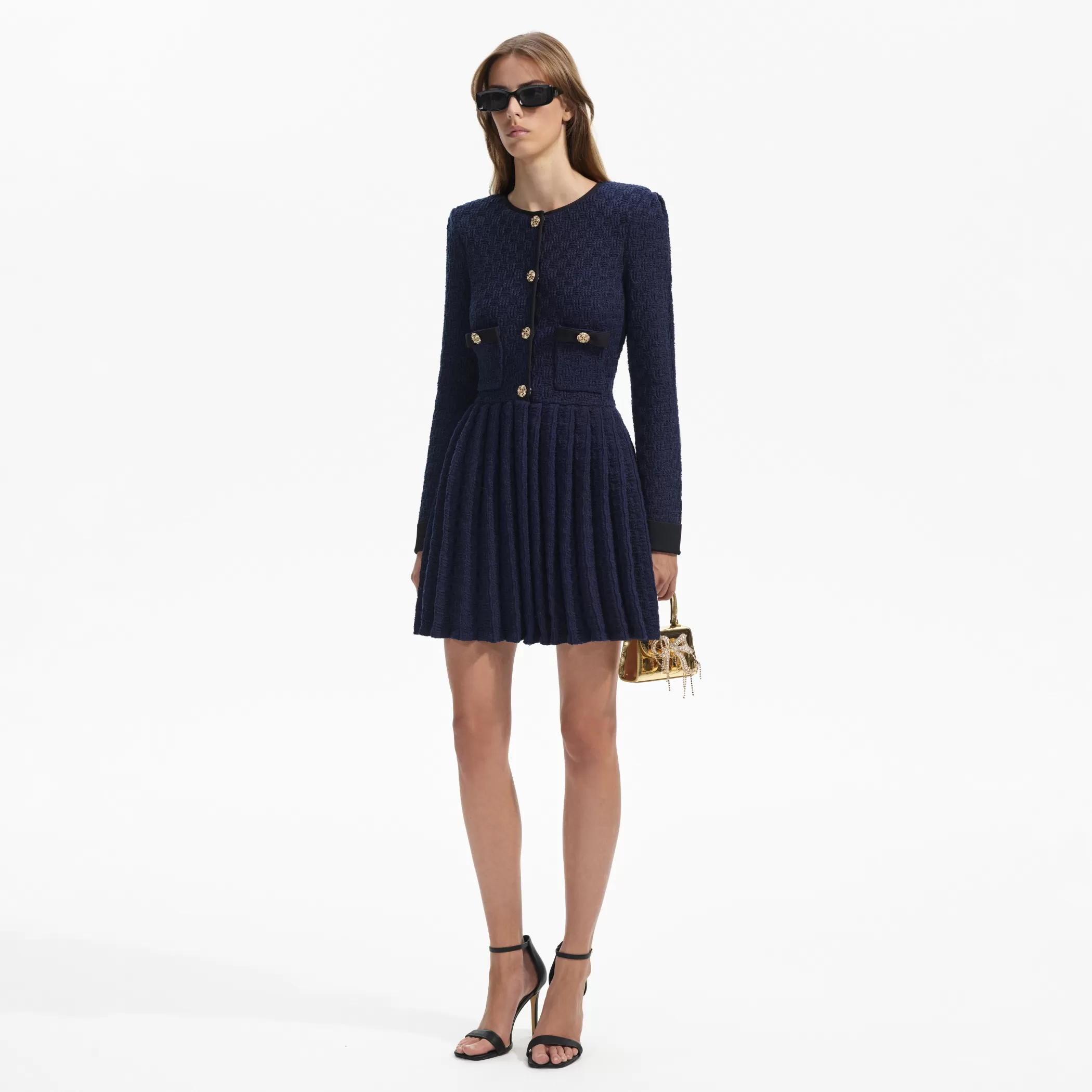 Self-Portrait > Navy Weave Knit Mini Dress