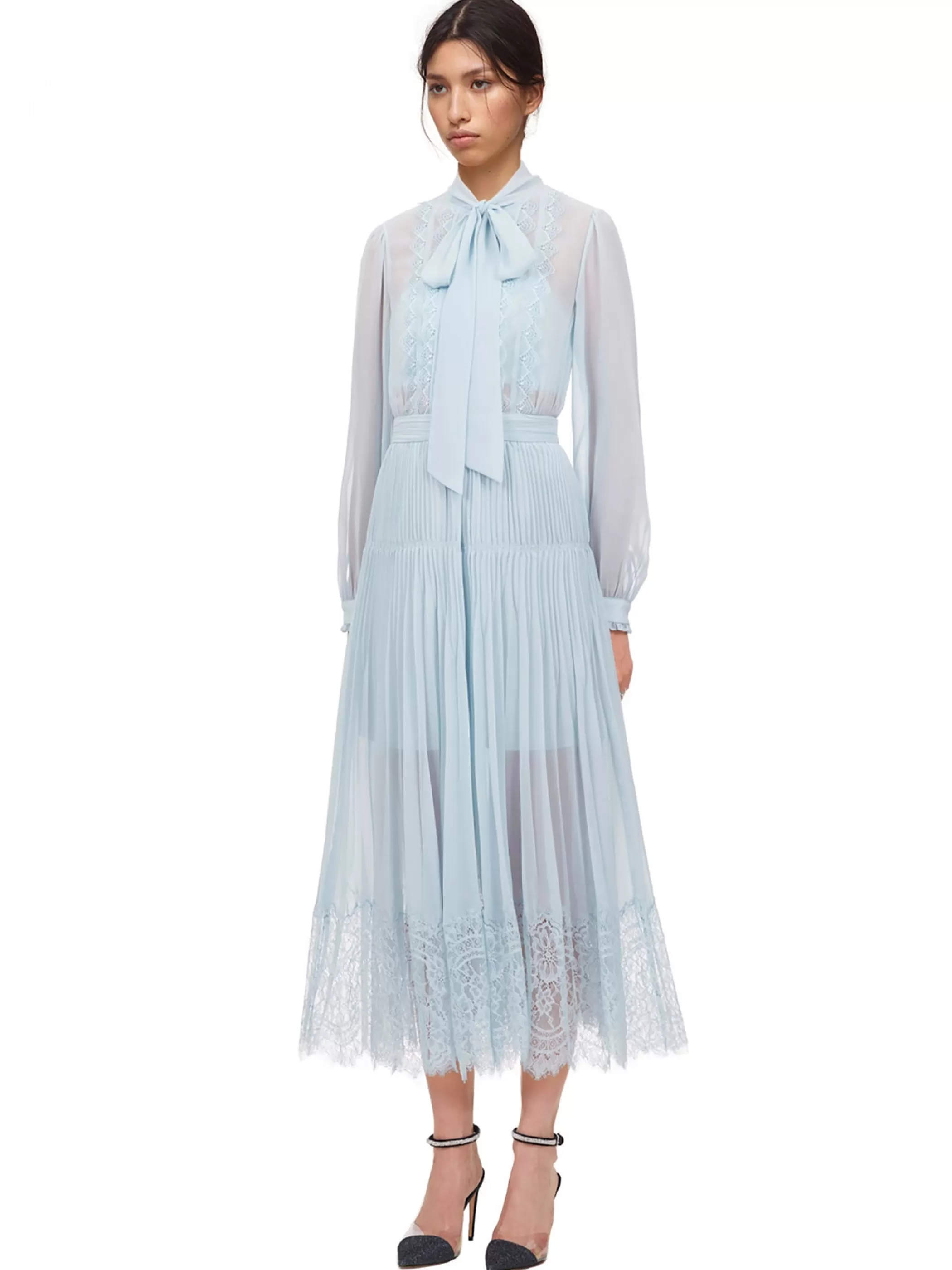 Self-Portrait > Pale Blue Chiffon Trimmed Dress