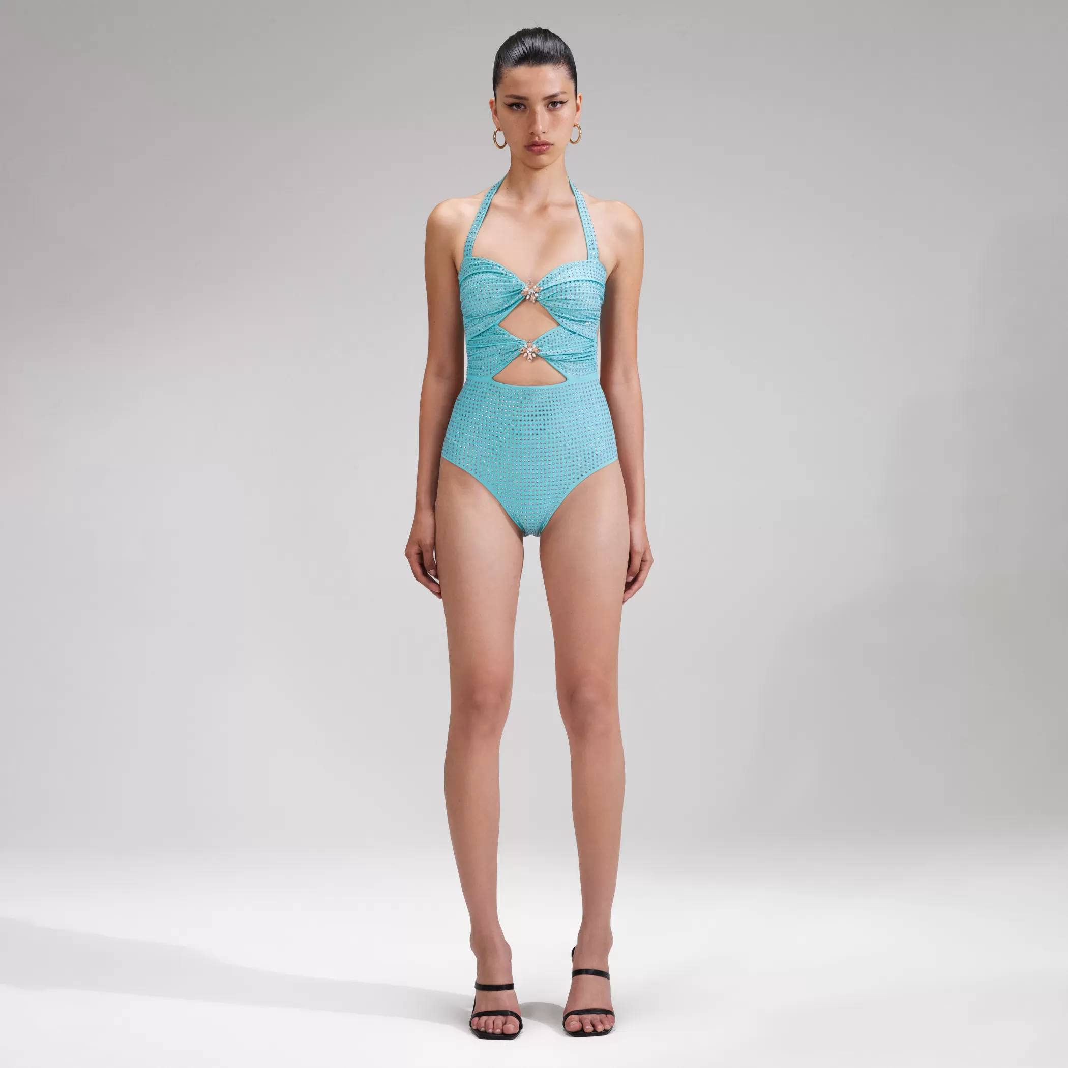 Self-Portrait > Pale Blue Rhinestone Swimsuit