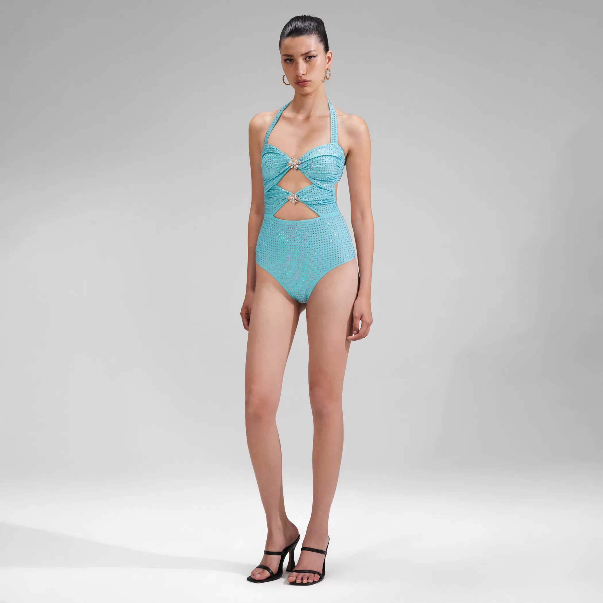 Self-Portrait > Pale Blue Rhinestone Swimsuit