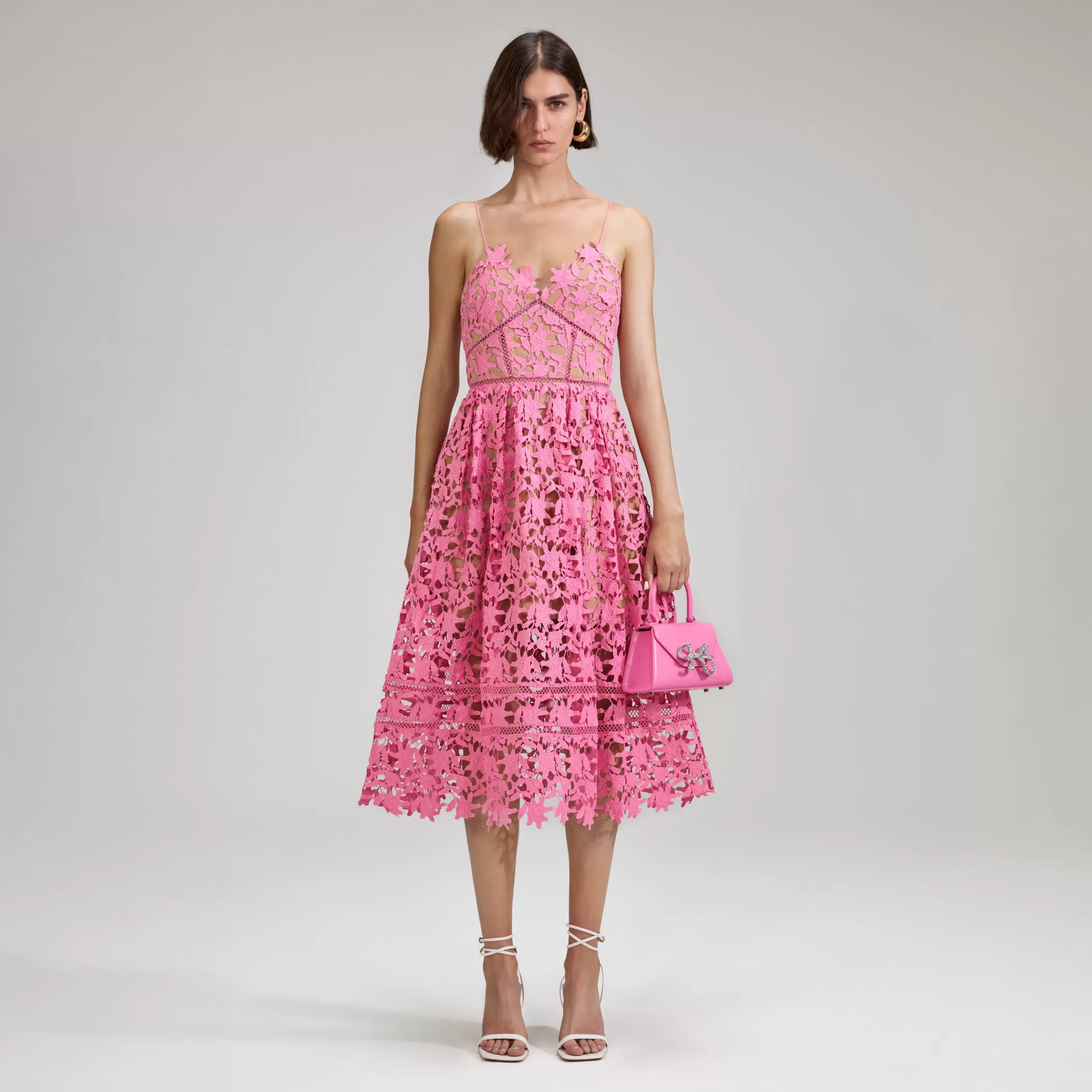 Self-Portrait > Pink Azaelea Lace Midi Dress