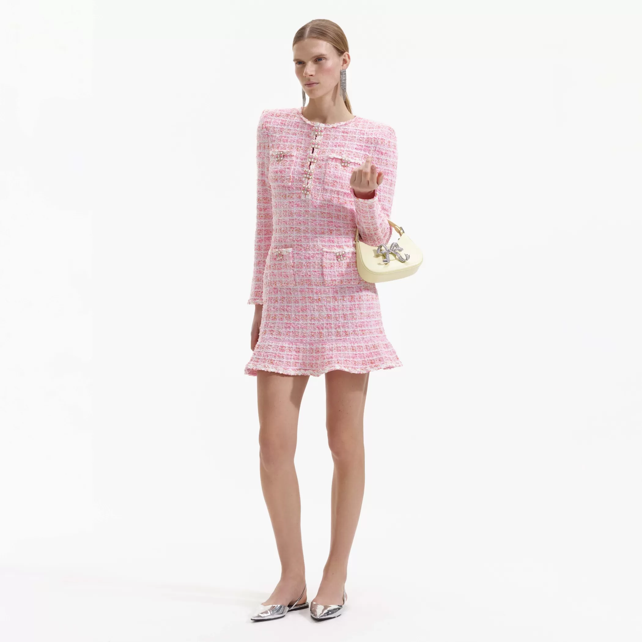 Self-Portrait > Pink Check Knit Mini Dress