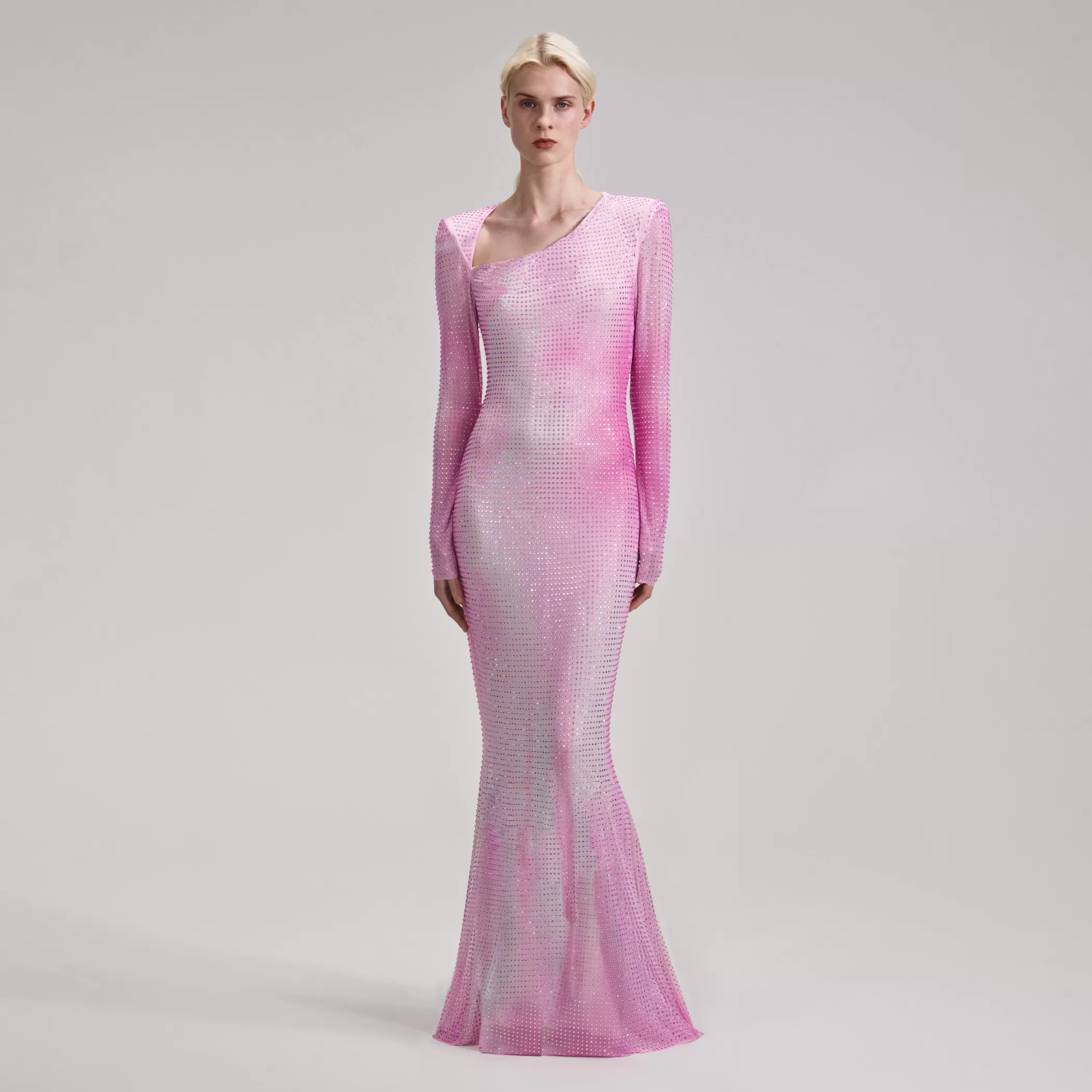 Self-Portrait > Pink Contour Flared Hem Maxi Dress