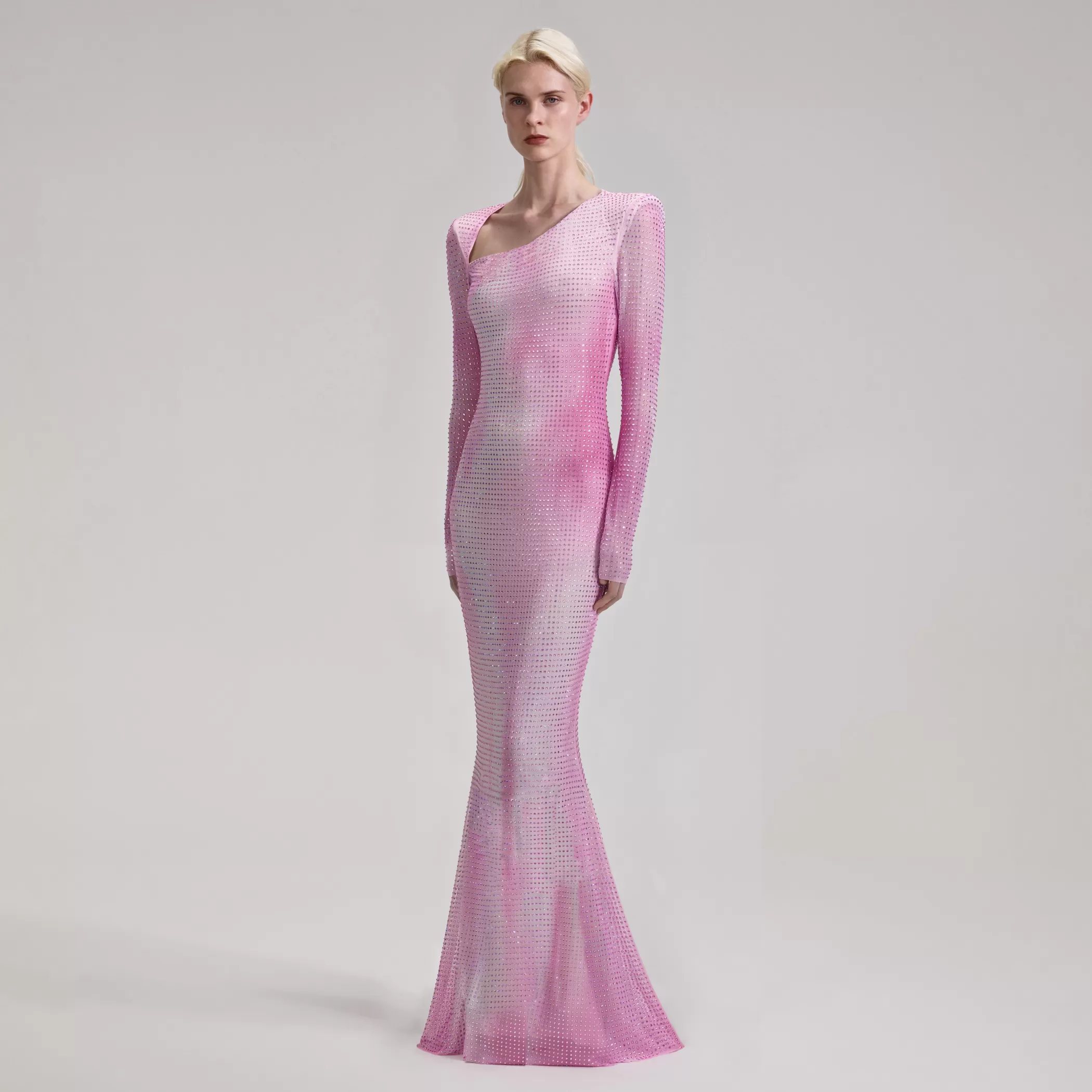 Self-Portrait > Pink Contour Flared Hem Maxi Dress