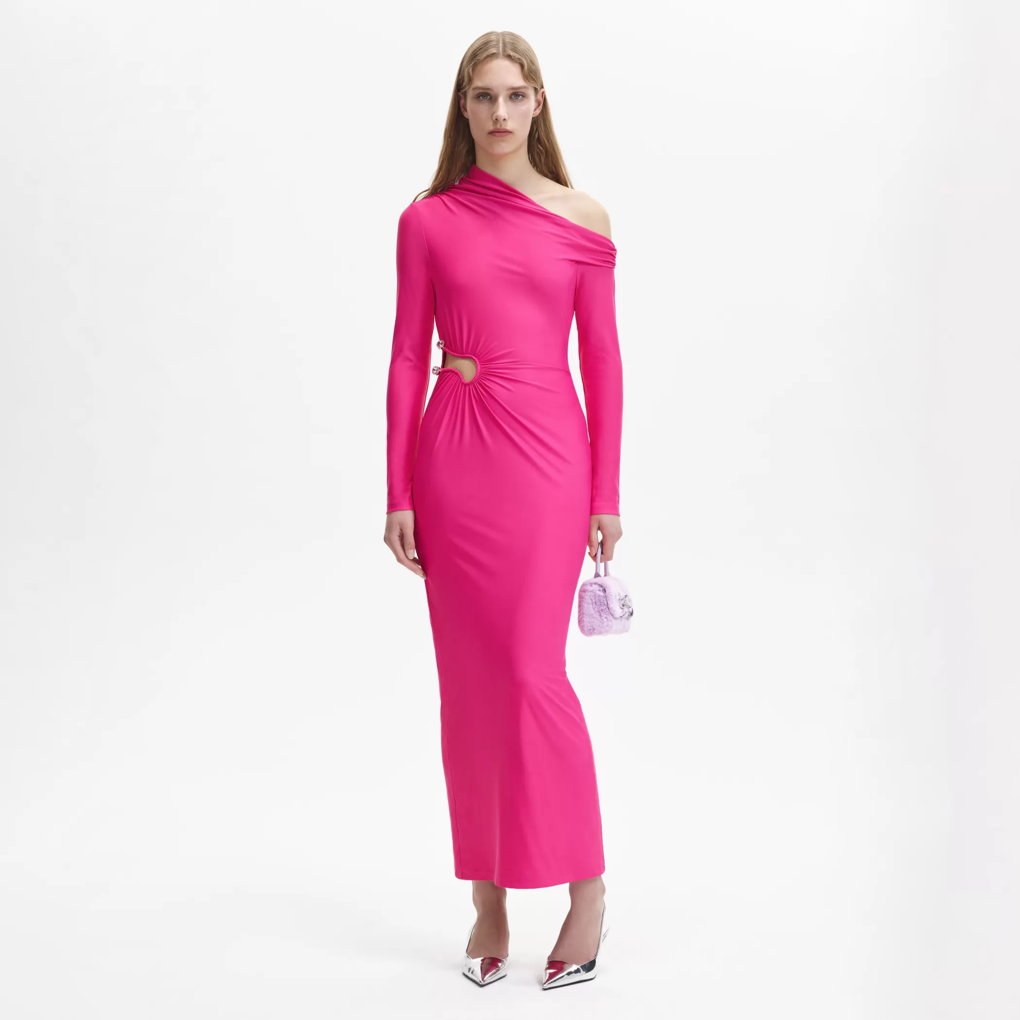 Self-Portrait > Pink Jersey Cut Out Maxi Dress