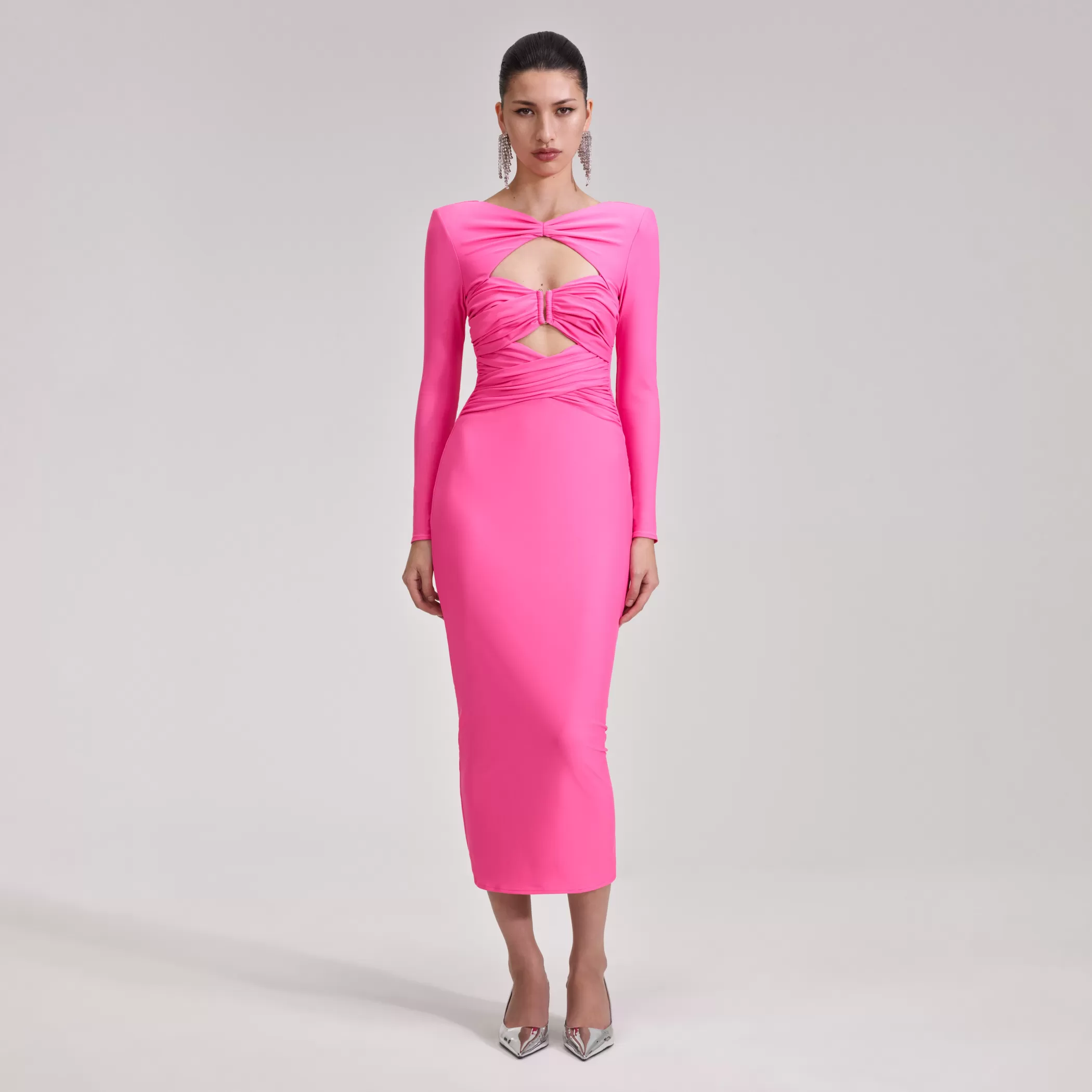 Self-Portrait > Pink Jersey Midi Dress