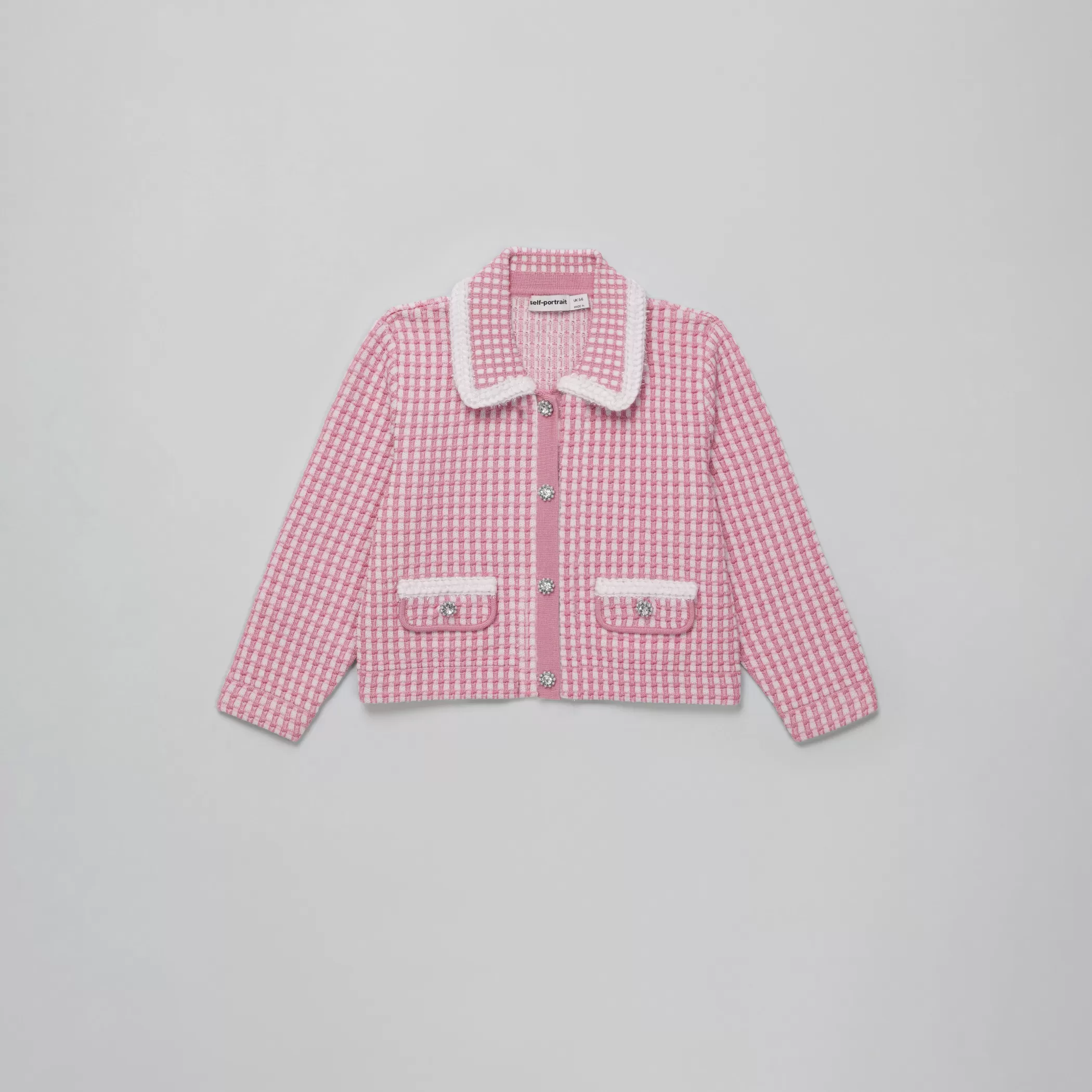 Self-Portrait > Pink Knit Collar Cardigan