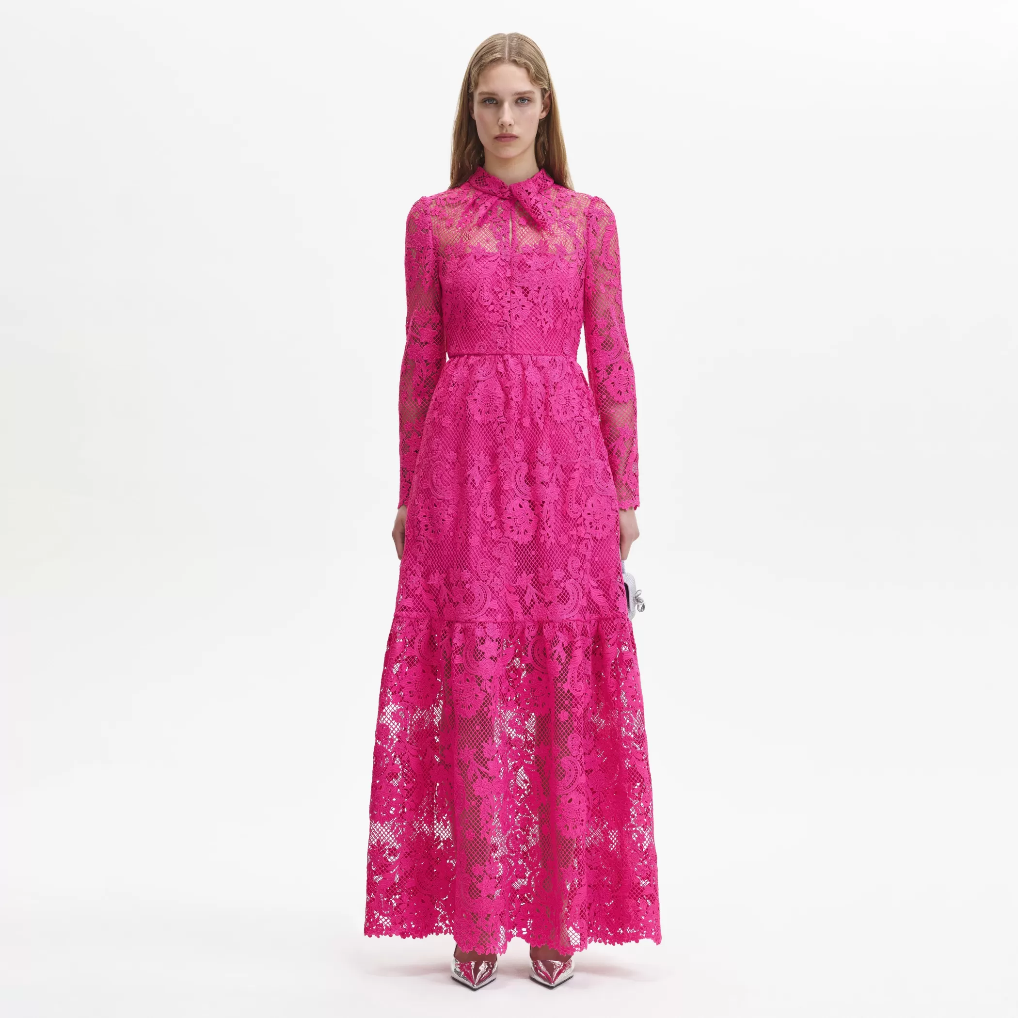 Self-Portrait > Pink Lace Maxi Dress