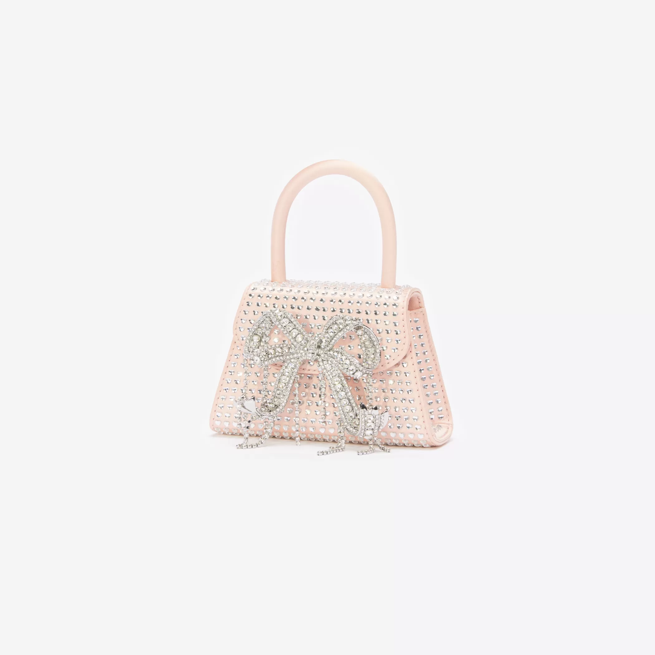 Self-Portrait > Pink Satin Heart Rhinestone Micro Bow Bag