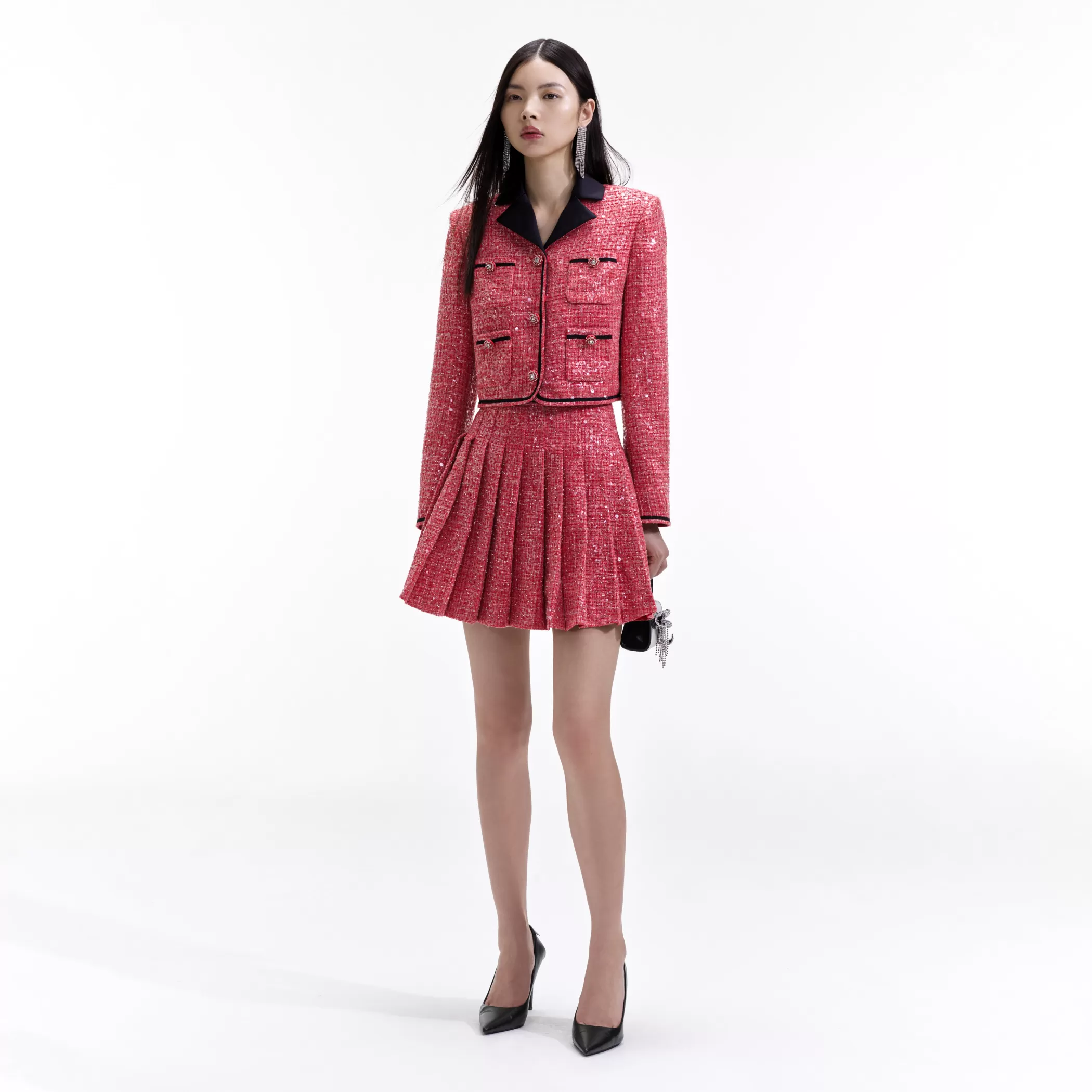 Self-Portrait > Red Boucle Mini Skirt