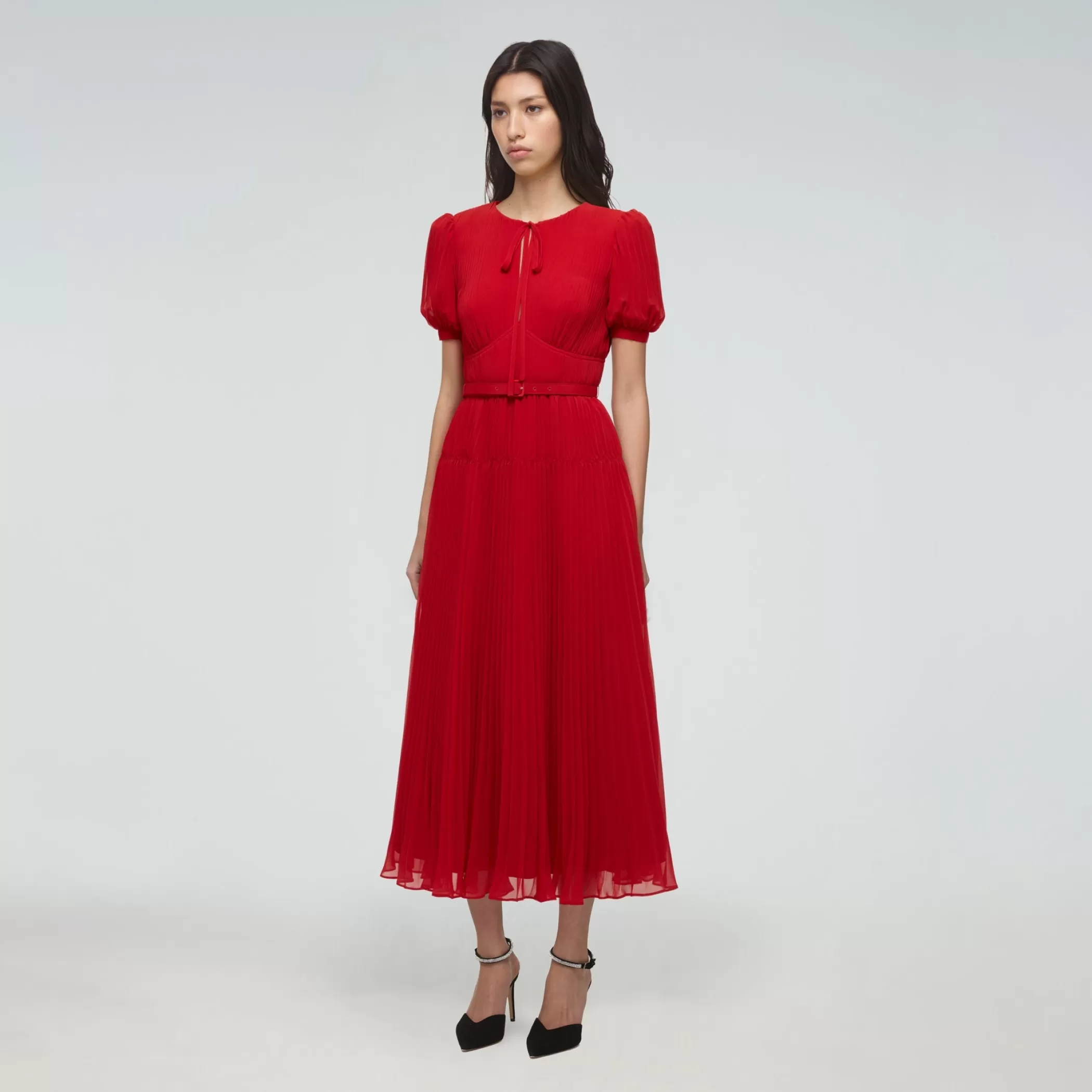 Self-Portrait > Red Chiffon Midi Dress